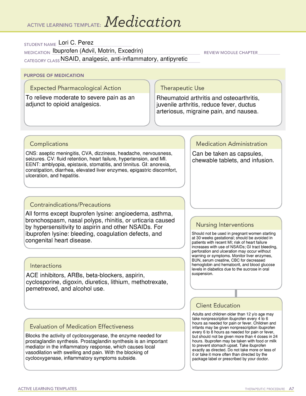 Med Card Ibuprofen Completed template ACTIVE LEARNING TEMPLATES