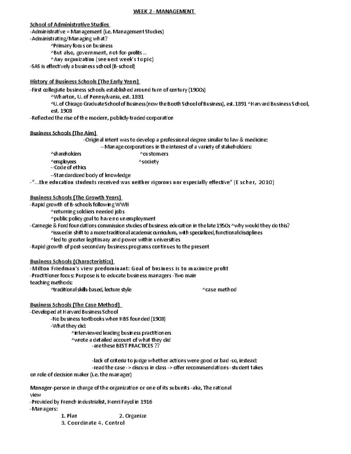 Week 2 - Week 2 - WEEK 2 - MANAGEMENT School of Administrative Studies ...