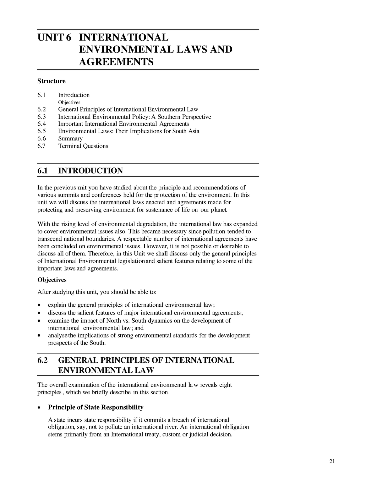 Unit 6 Law International Environmental Laws And Agreements UNIT 6 