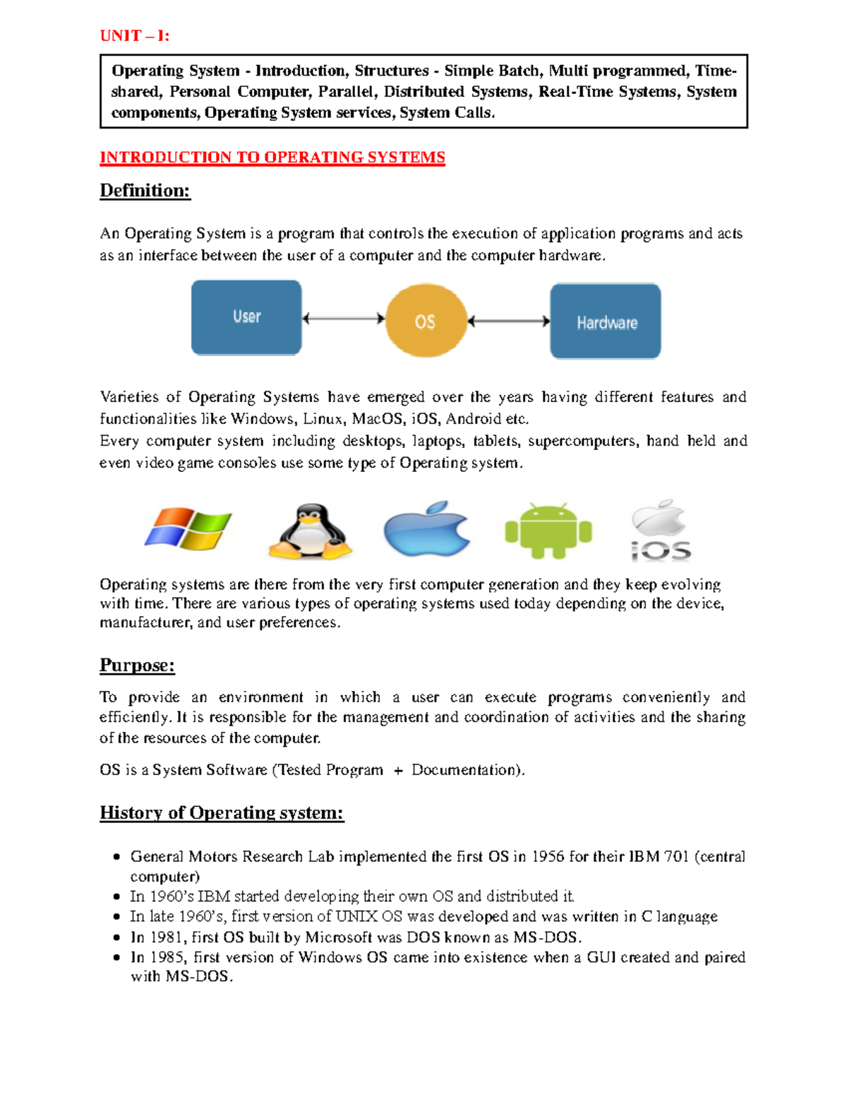 OS UNIT-1 - os unit 1 - UNIT – I: INTRODUCTION TO OPERATING SYSTEMS ...