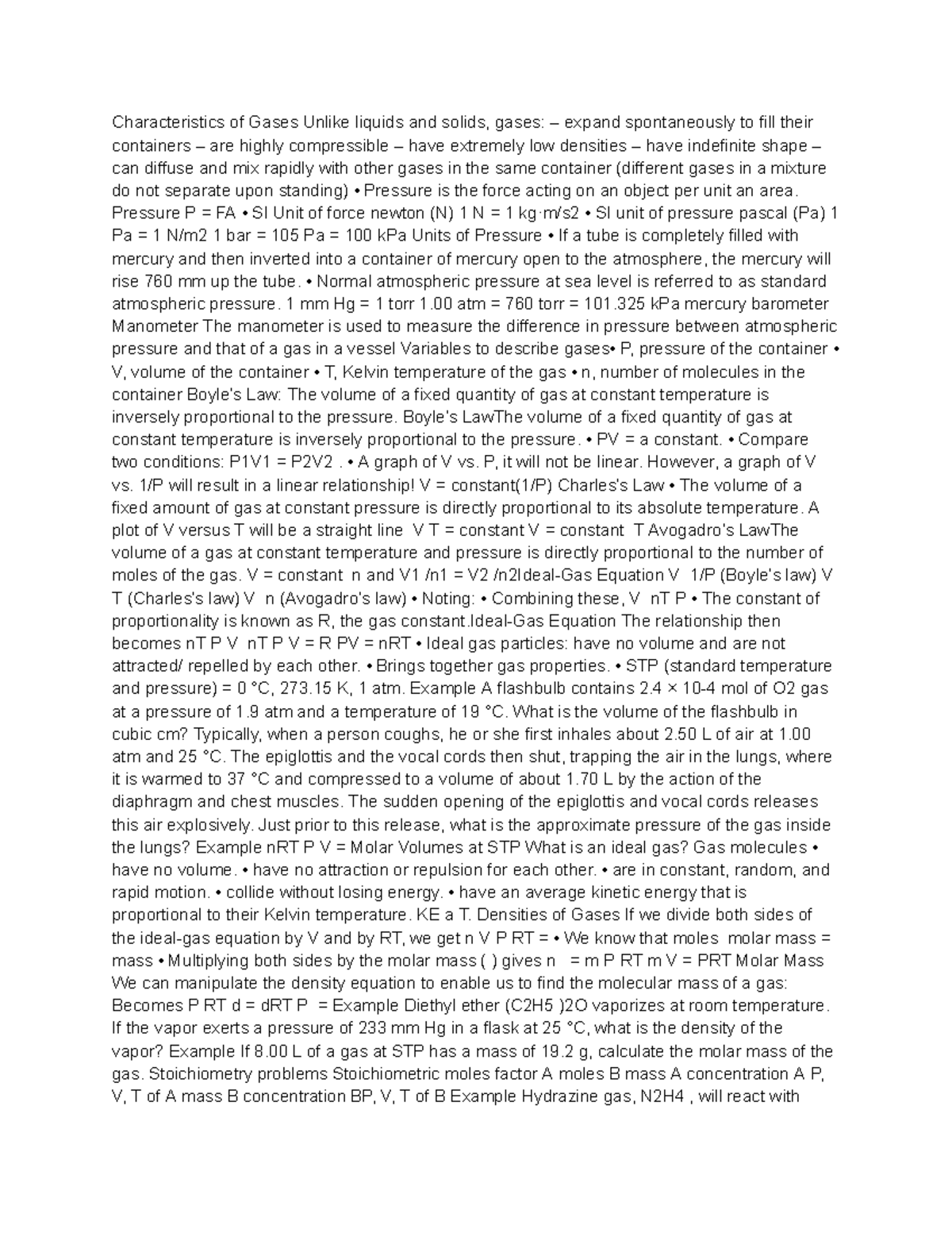 Chem Notes (13) Characteristics of Gases Unlike liquids and solids
