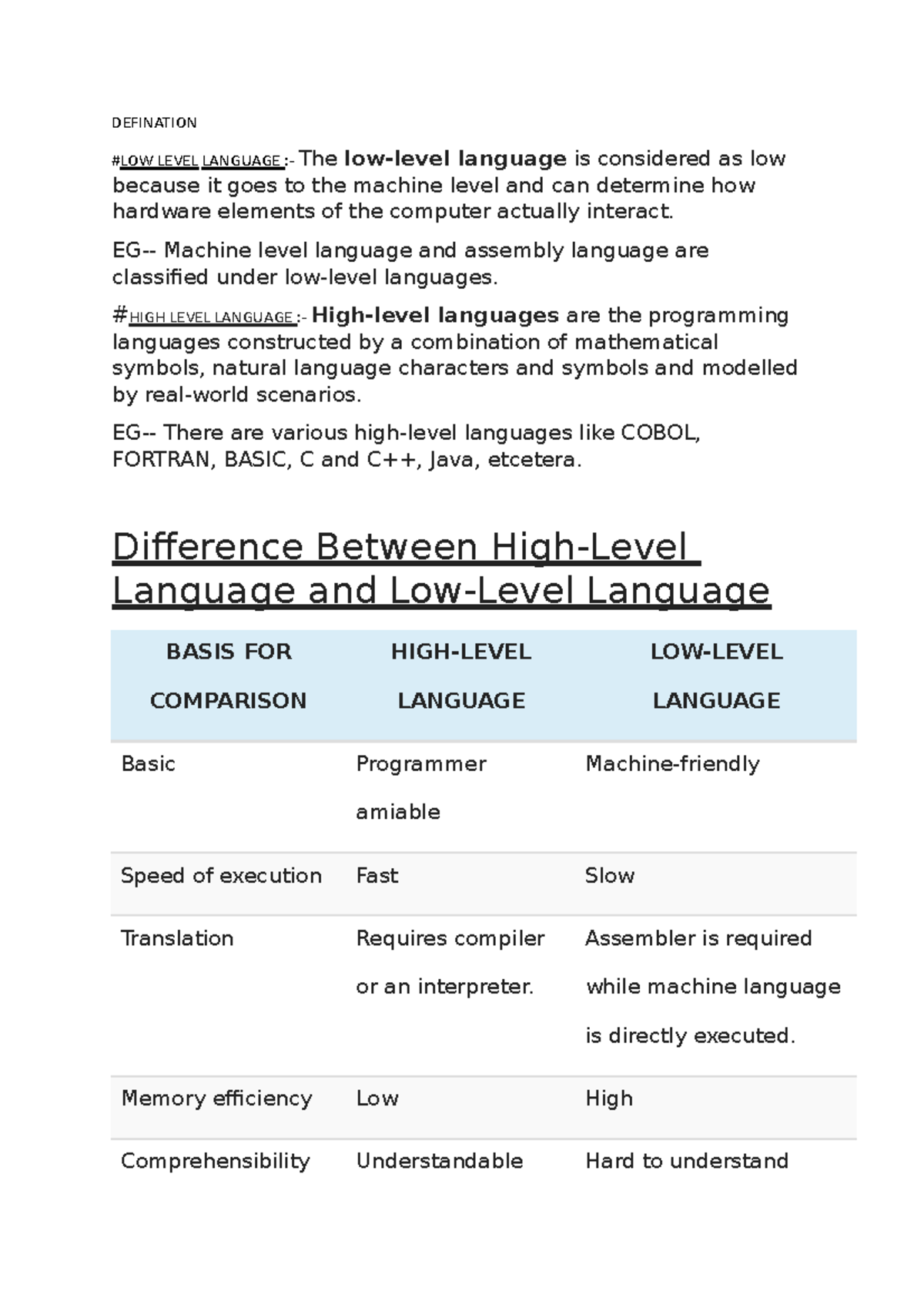 ICPC - DEFINATION #LOW LEVEL LANGUAGE :- The low-level language is ...