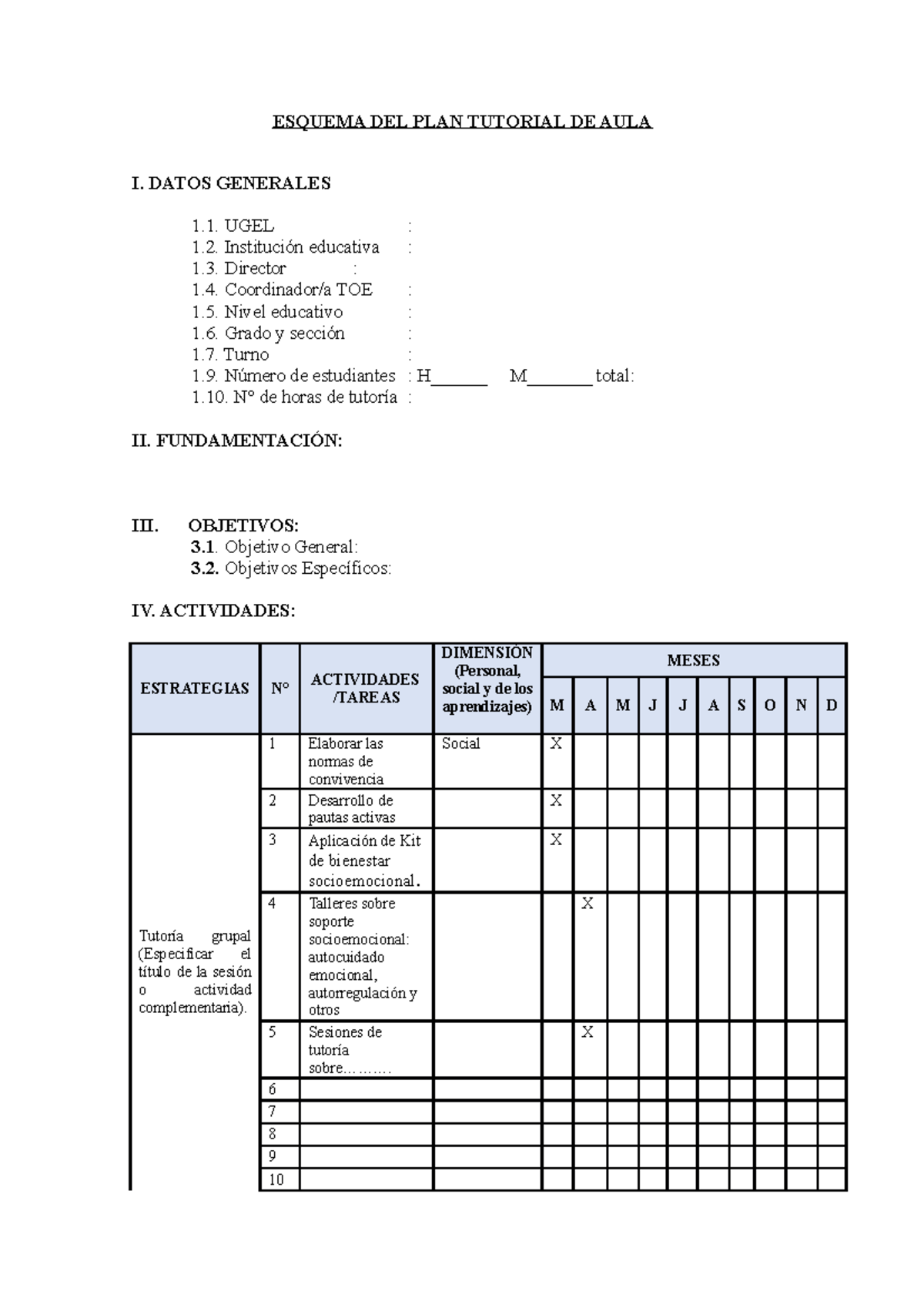 PLAN Tutorial DE AULA - NINGUNA - ESQUEMA DEL PLAN TUTORIAL DE AULA I ...