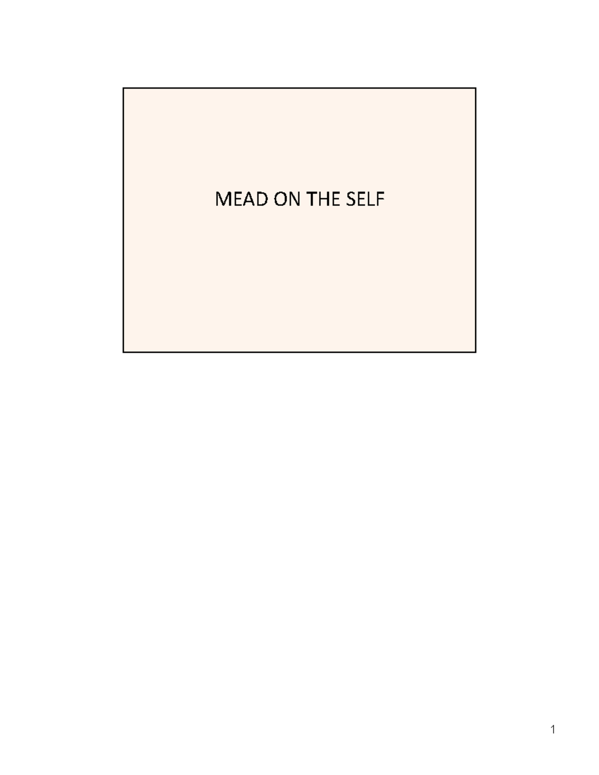 MEAD ON THE SELF MEAD ON THE SELF LEARNING OBJECTIVES IDENTIFY