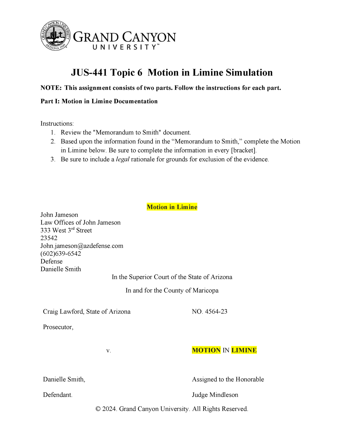 Motion in Limine - Follow the instructions for each part. Part I ...