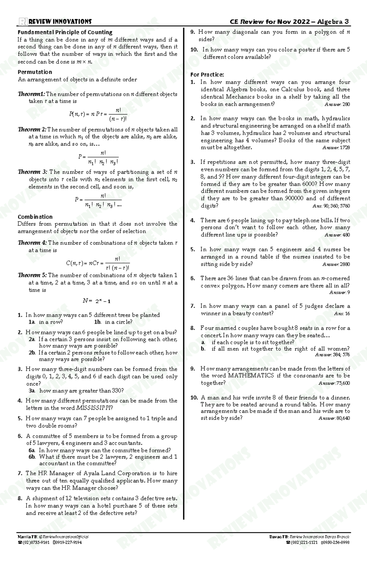 2022 Nov Algebra 3 Yes Review Innovations CE Review For Nov 2022 3 
