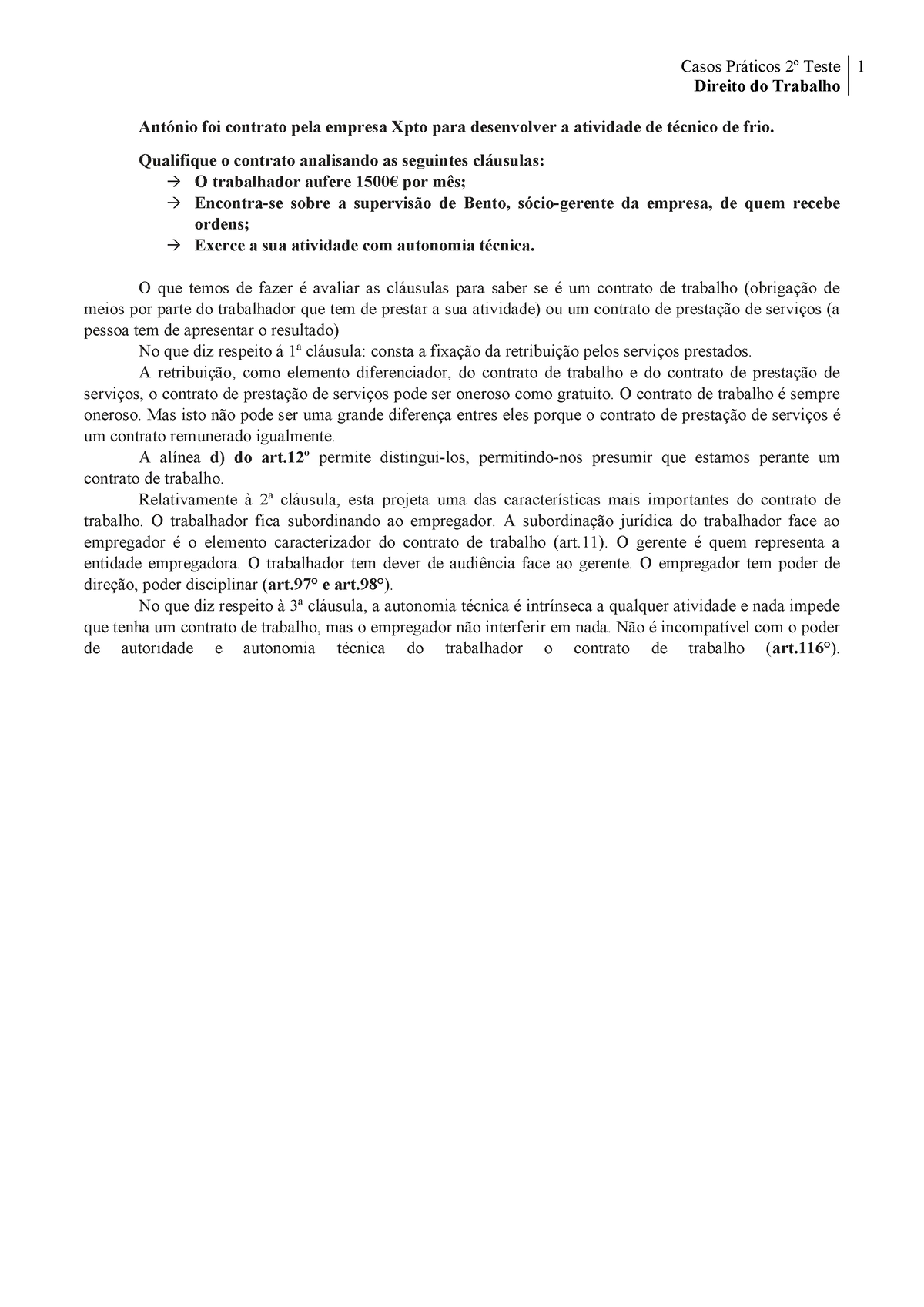 Casos Práticos De Direito Do Trabalho Com Soluções Direito Do Trabalho António Foi Contrato 0443