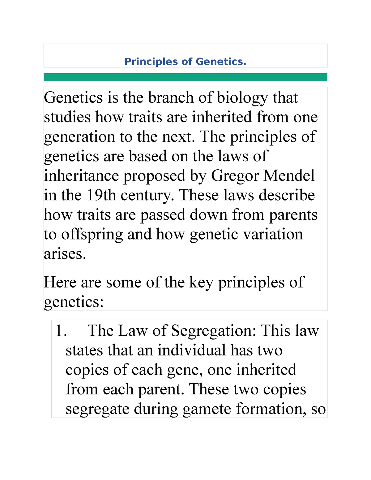 Principles Of Genetics. - Genetics Is The Branch Of Biology That ...