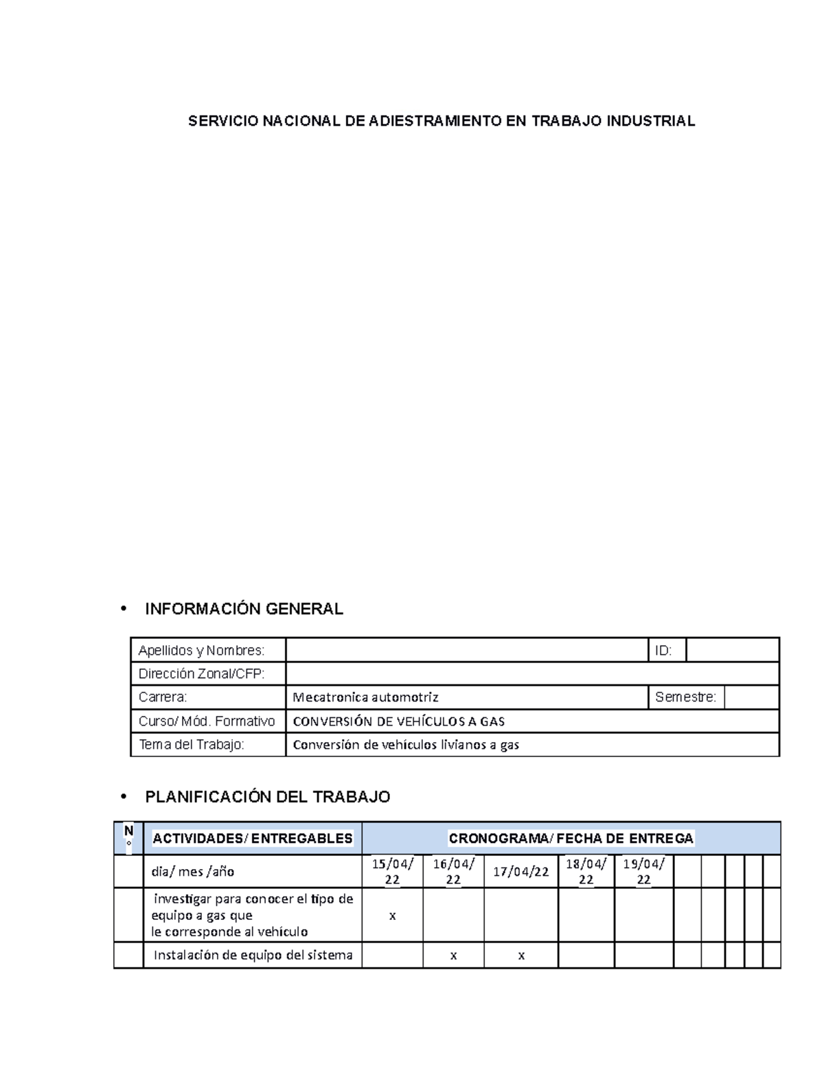 Conversion de vehiculos a gas SERVICIO NACIONAL DE ADIESTRAMIENTO EN