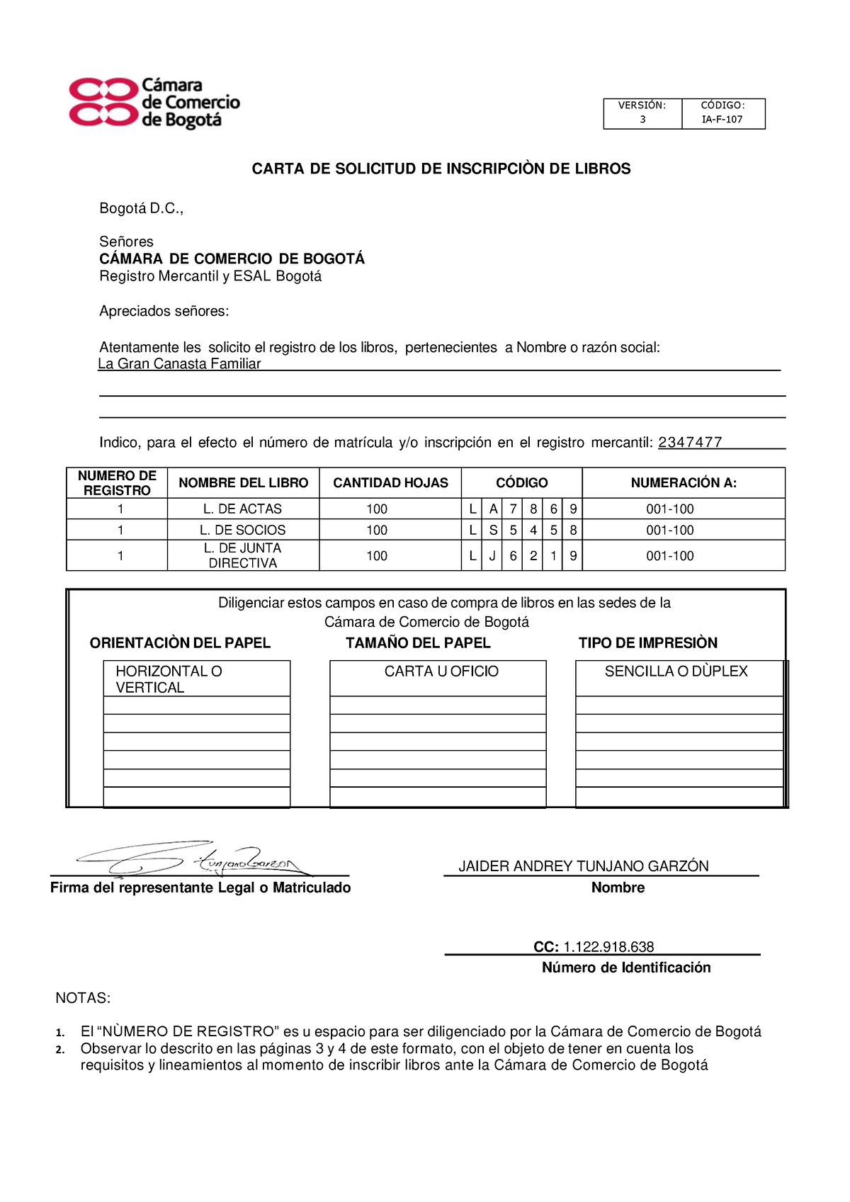 5 Carta Inscripción De Libros En Cc 3 Ia F 107 Carta De Solicitud De InscripciÒn De Libros 1184