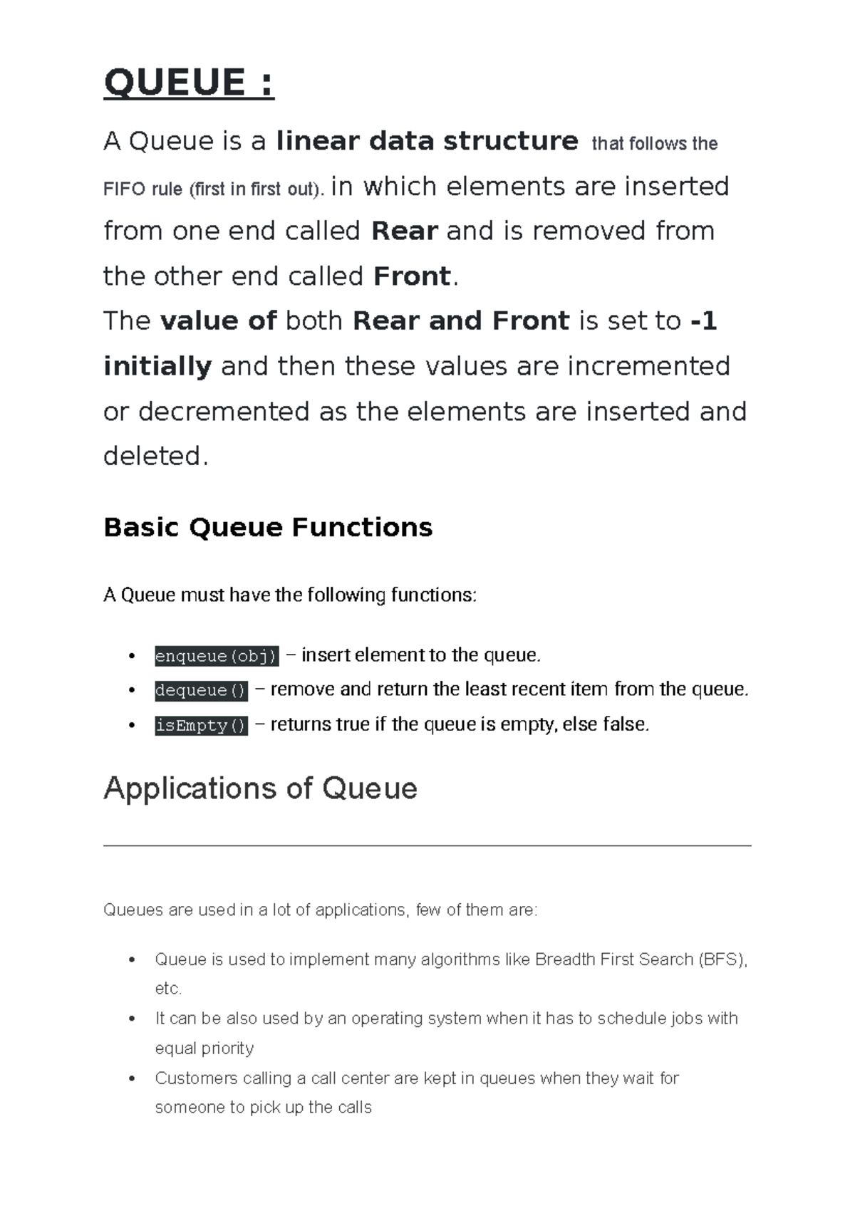 Queueusing array - QUEUE : A Queue is a linear data structure that ...