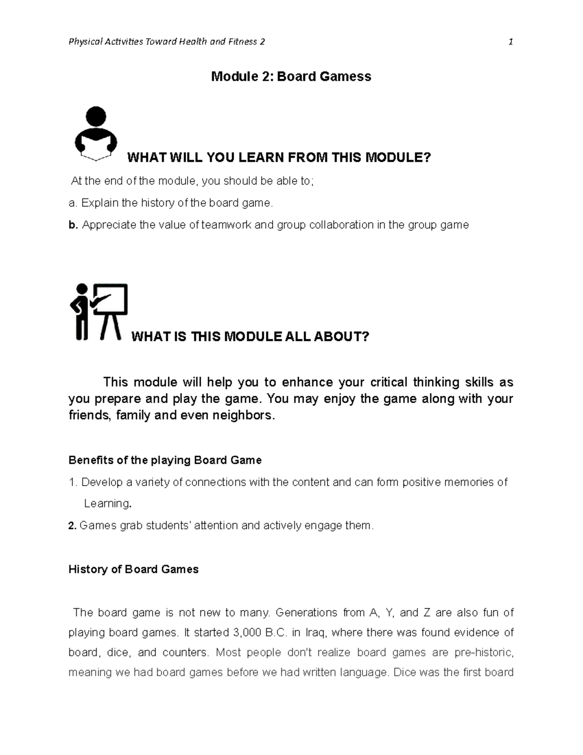 GPE 4 Module 2 Board Games - GPE4 Physical and Fitness - UM - Studocu