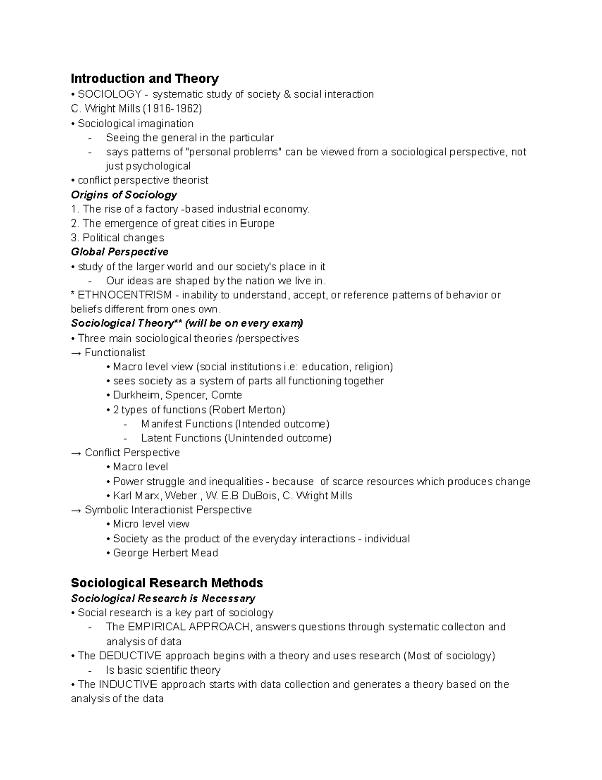 Sociology Exam 1 Notes - Introduction and Theory SOCIOLOGY - systematic ...