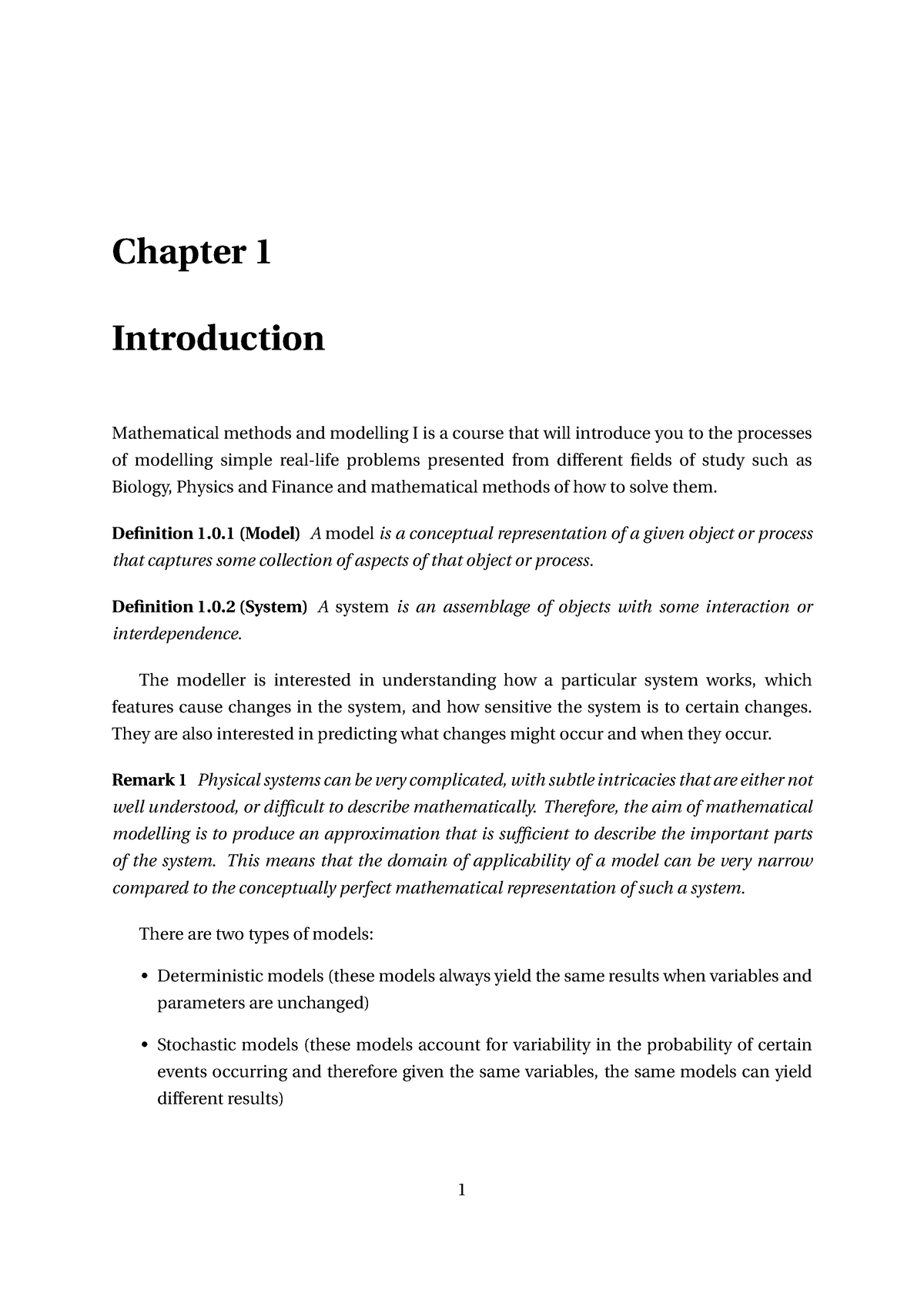 MMM Chapter 1 Notes - Chapter 1 Introduction Mathematical Methods And ...