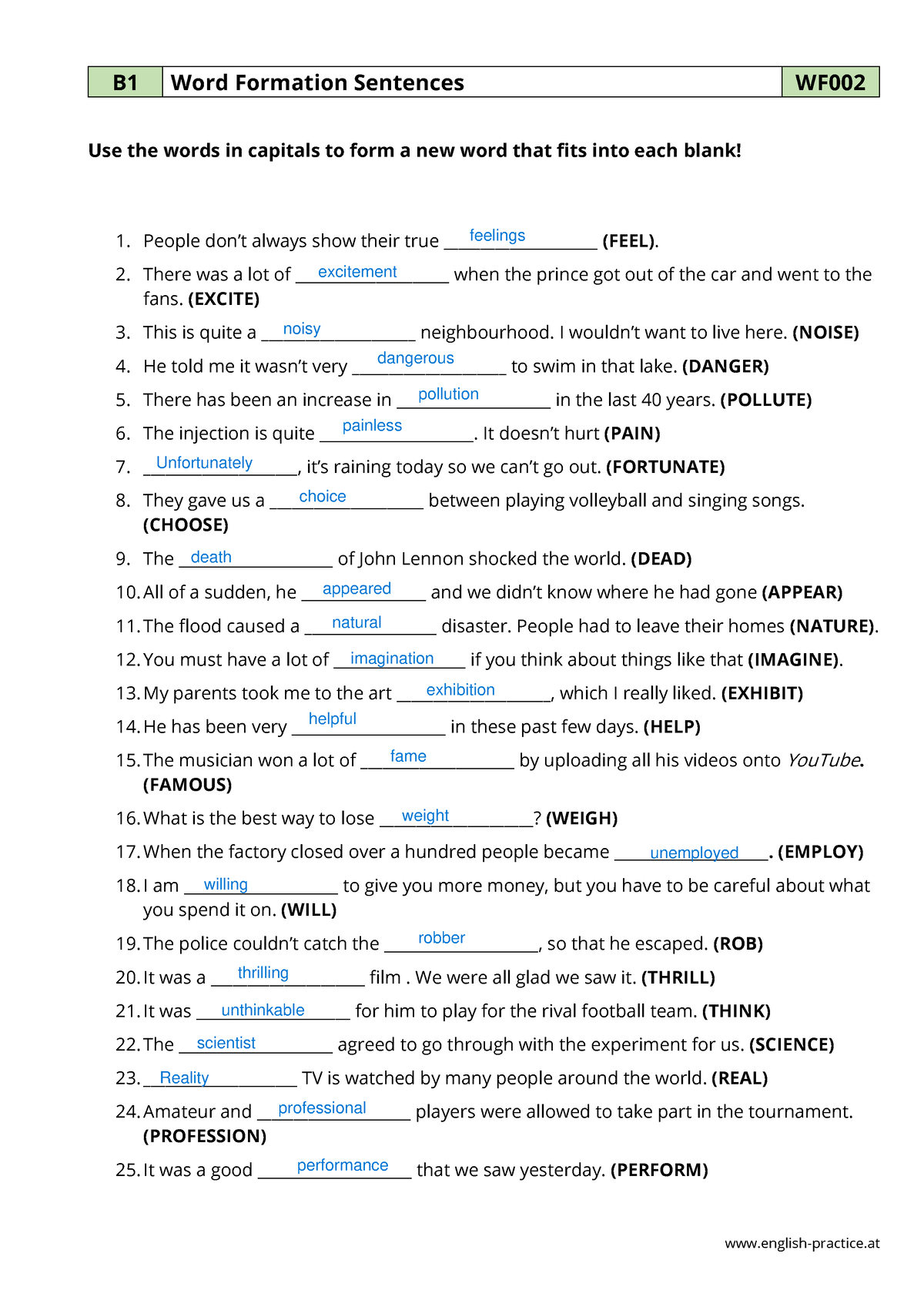 14DDM Tema3 Word Formation Sentences - PDF Vocabulary Worksheet - B1 ...