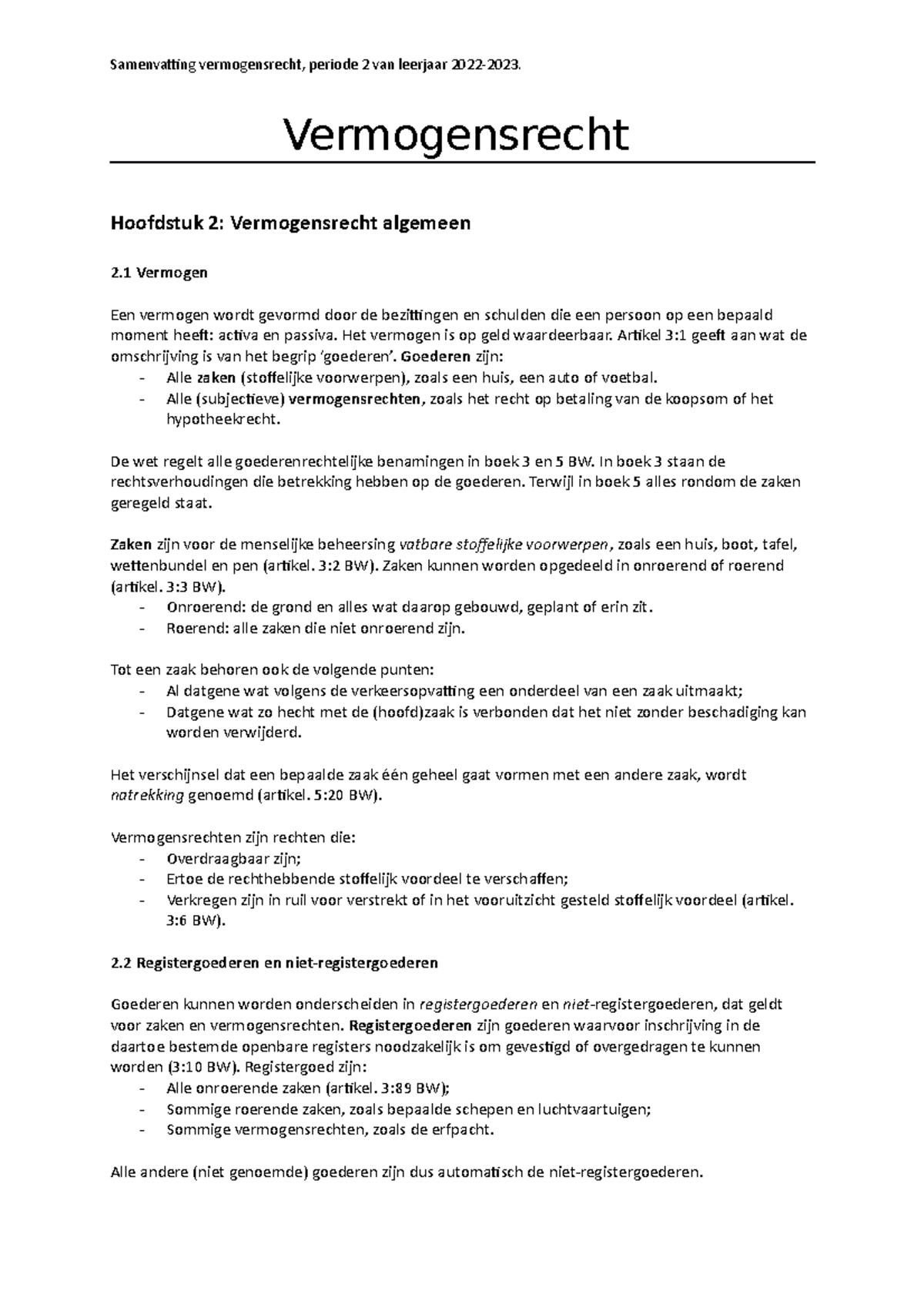 Samenvatting Vermogensrecht - Vermogensrecht Hoofdstuk 2 ...