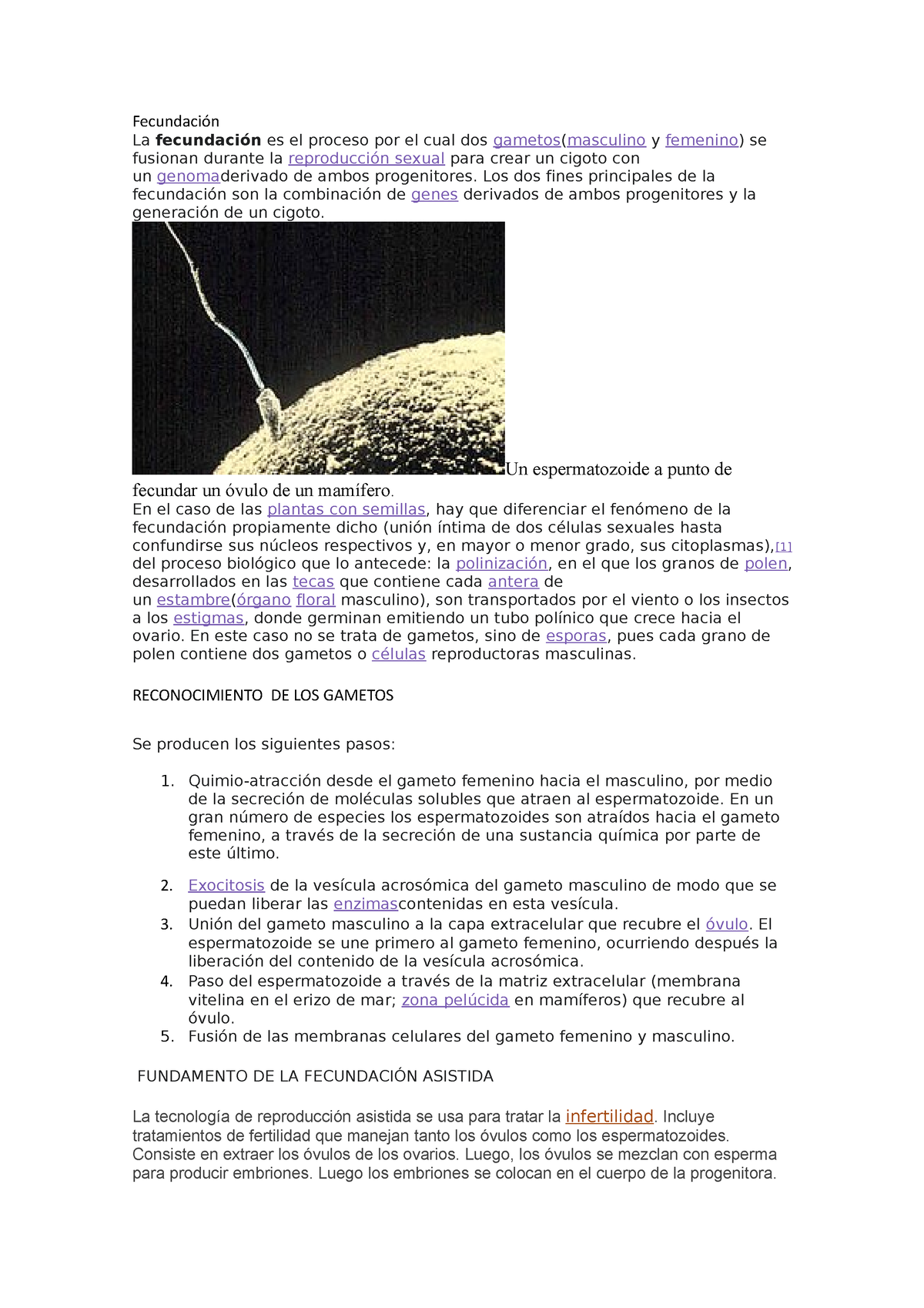 Embriologia - Resumen De Un Trabajo Práctico - Fecundación La ...