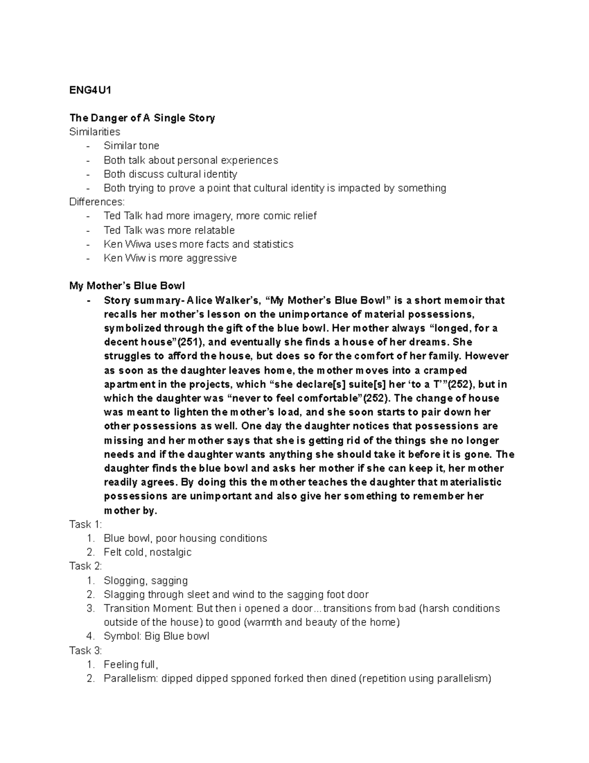 ENG4U1 - Viewpoints Notes - ENG4U The Danger of A Single Story ...