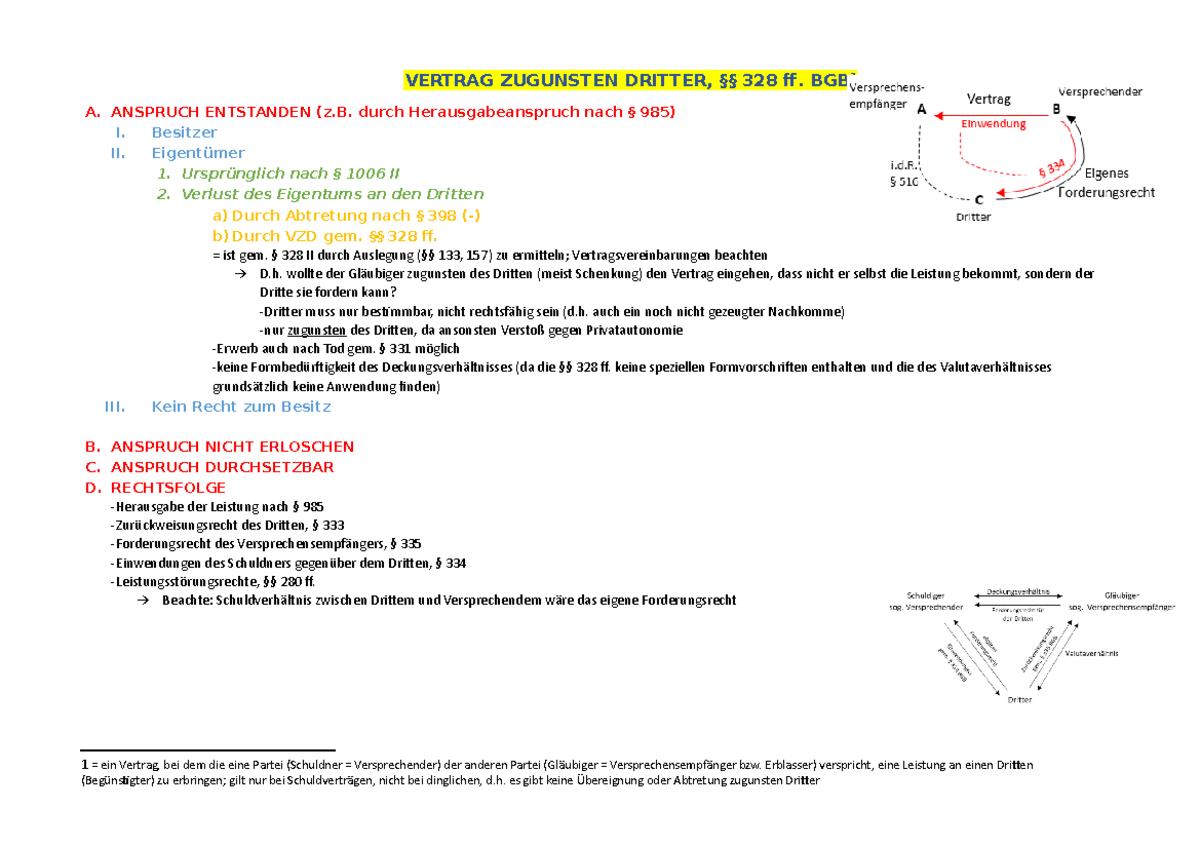 § 328 ff, Vertrag zugunsten Dritter - VERTRAG ZUGUNSTEN DRITTER, §§ 328