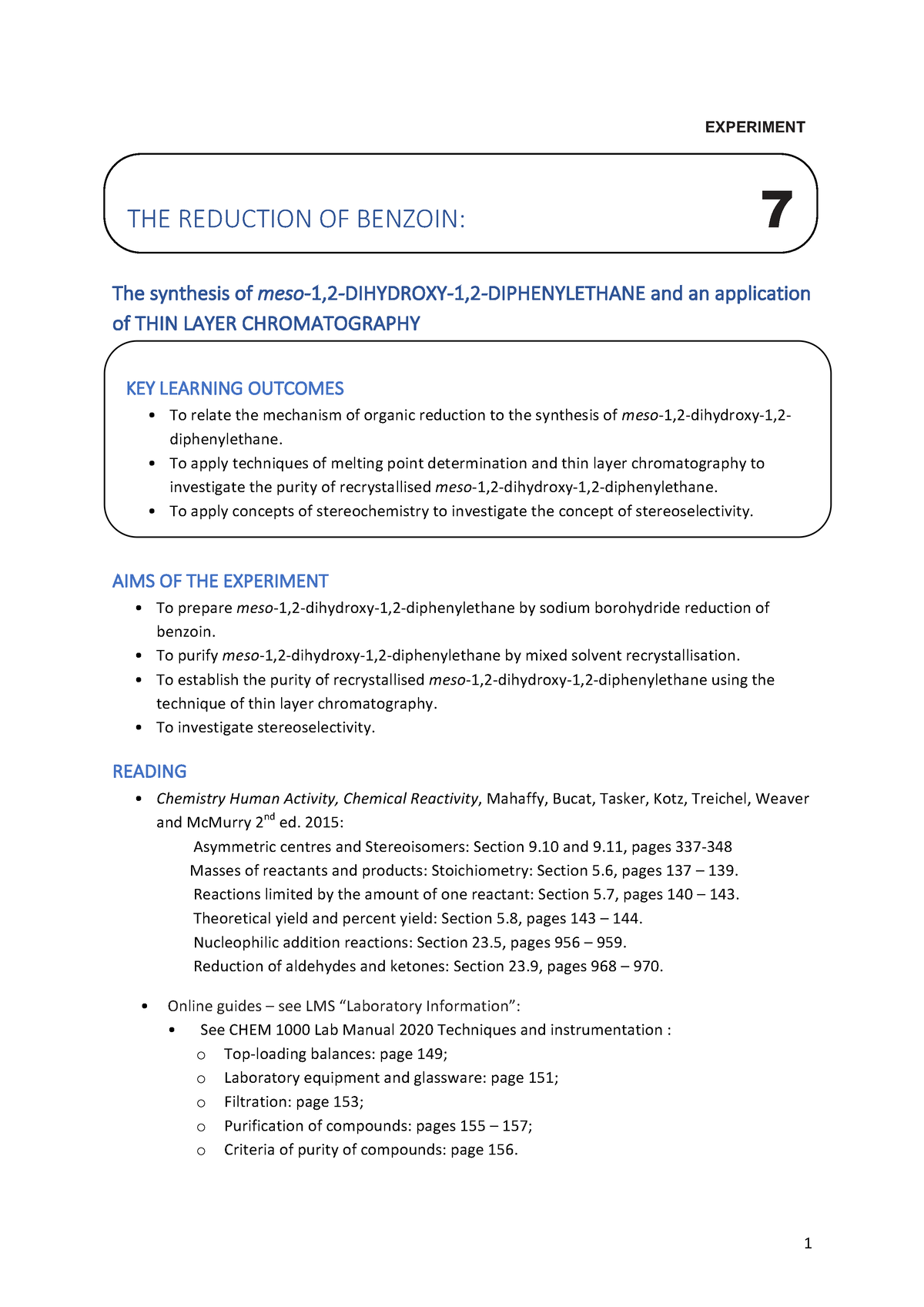 EXPERIMENT 7 Student Notes 2021.pdf - EXPERIMENT The Synthesis Of Meso ...