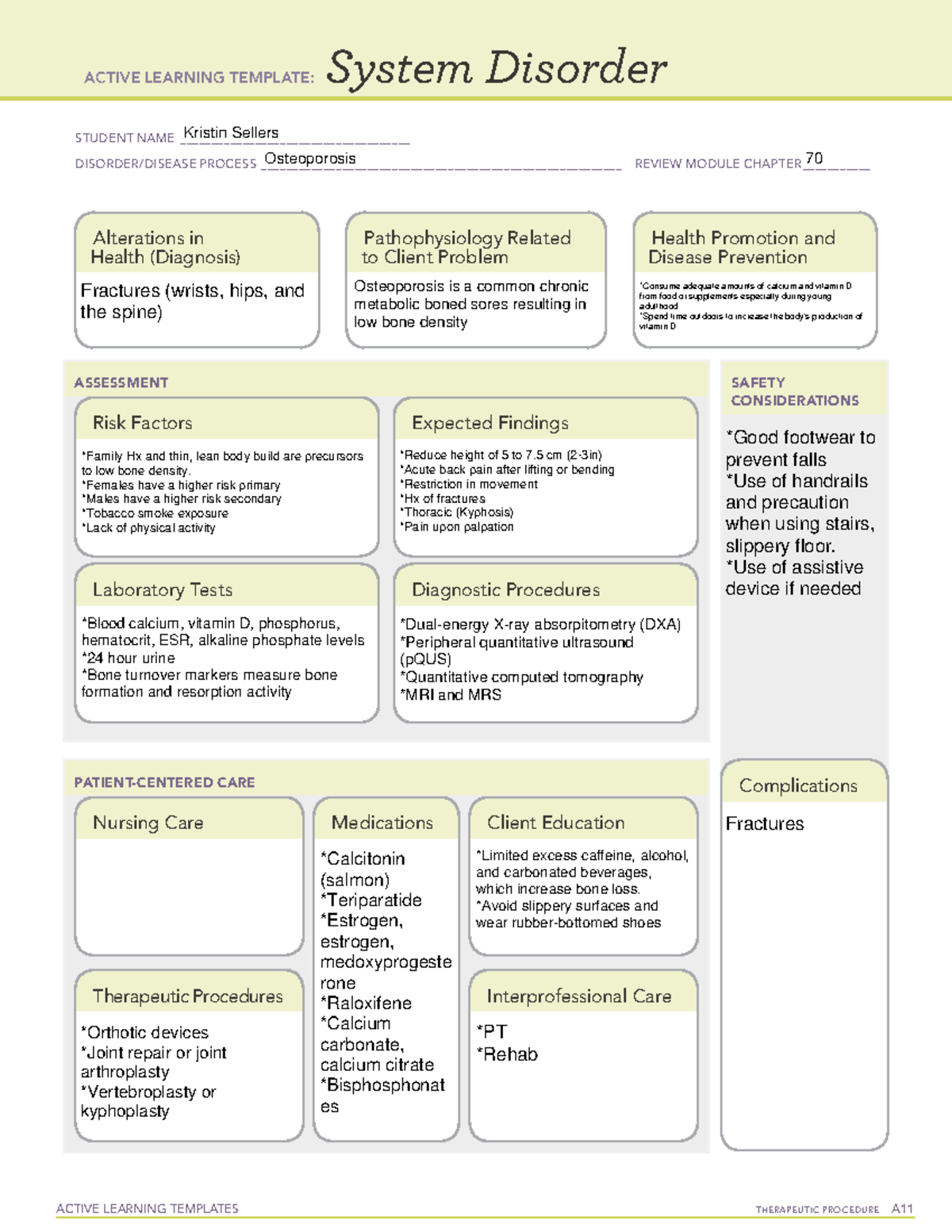 Osteoporosis NSG4052 - ACTIVE LEARNING TEMPLATES THERAPEUTIC PROCEDURE ...