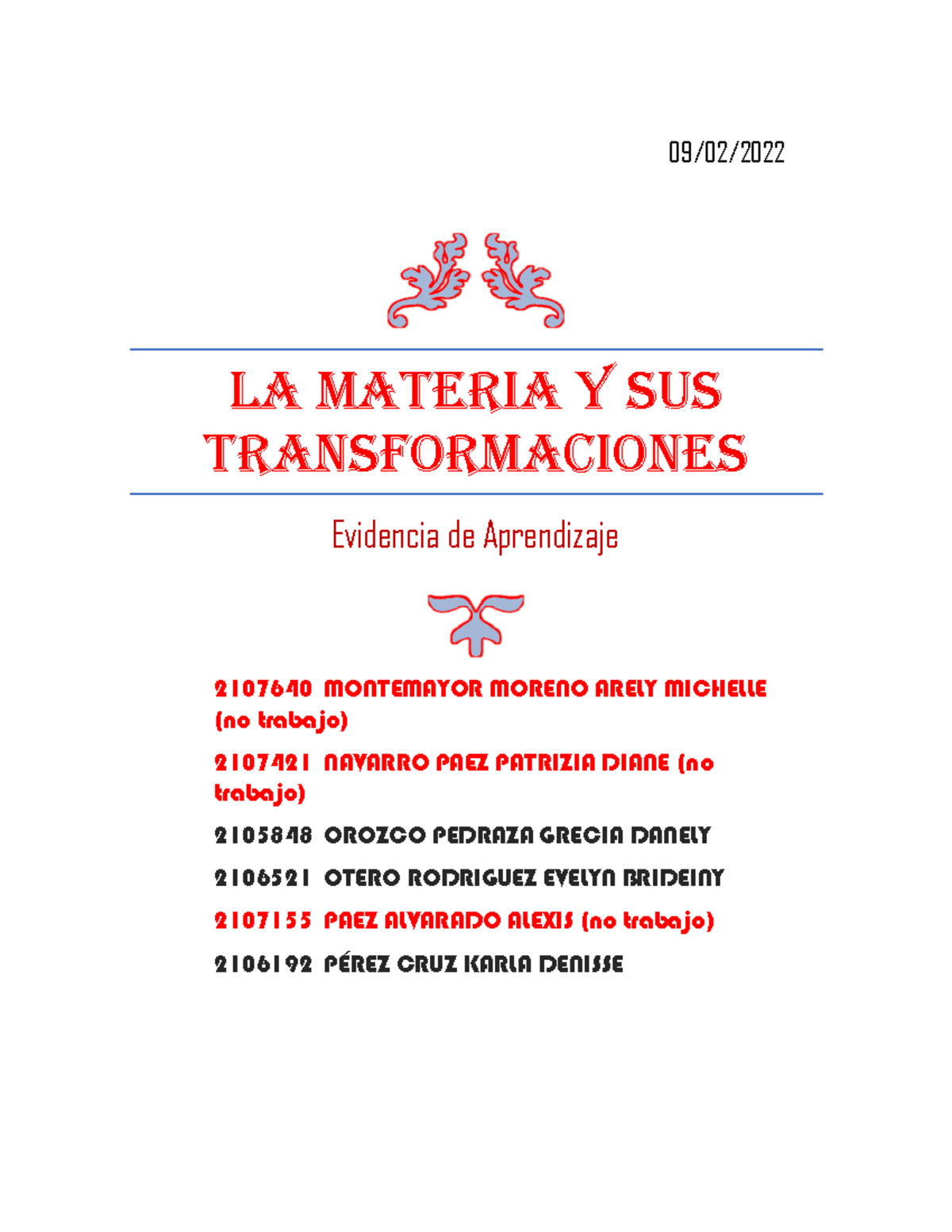 Equipo 7 EV1 LMy T - La materia y sus transformaciones evidencia de ...