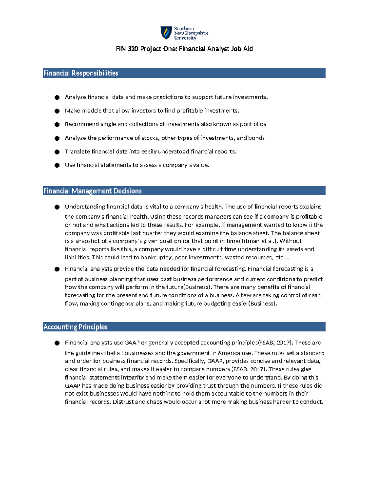 FIN 320 Project One Financial Analyst Job Aid (1) - Make Models That ...