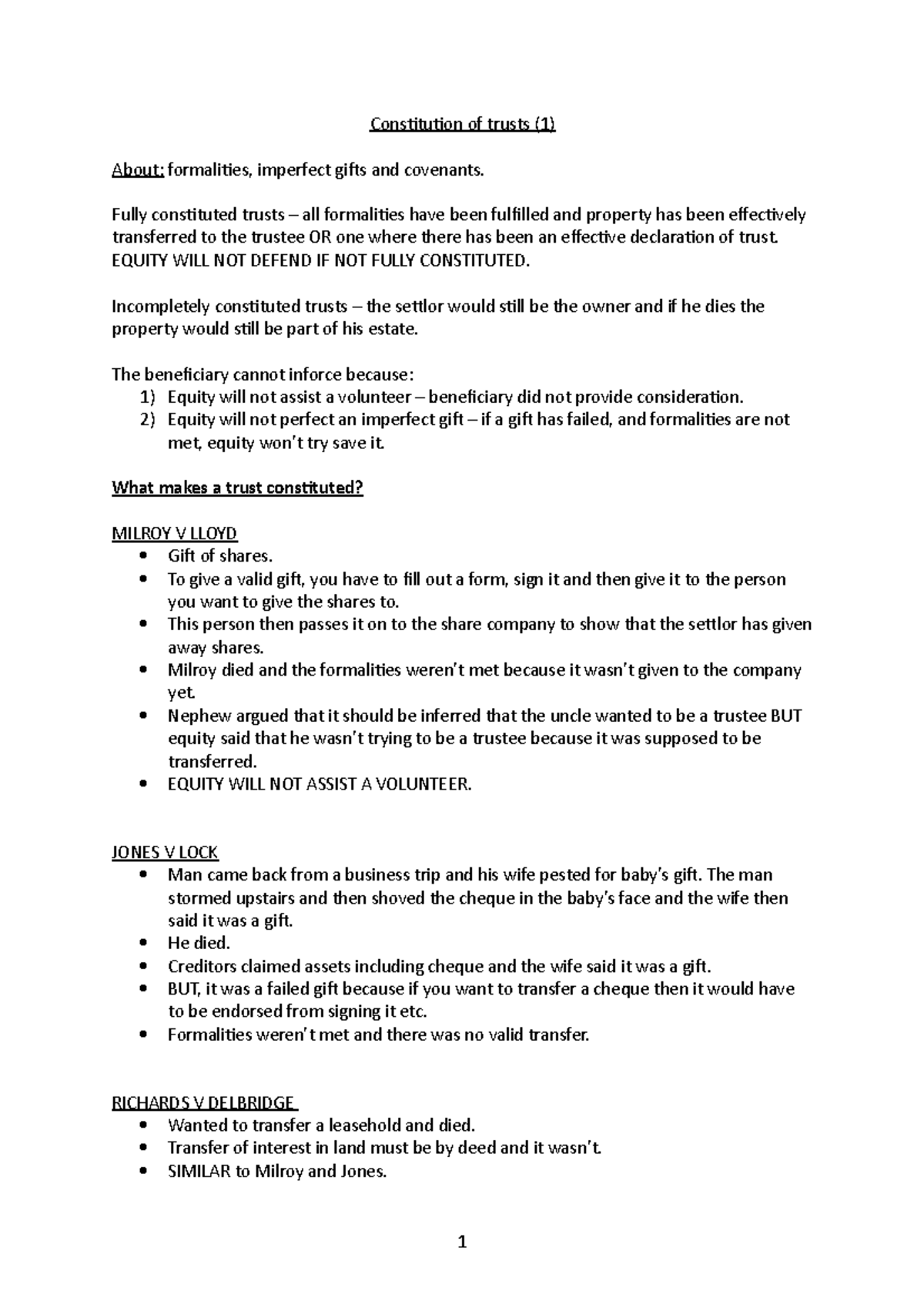 Constitution of trusts - Fully constituted trusts all formalities have ...