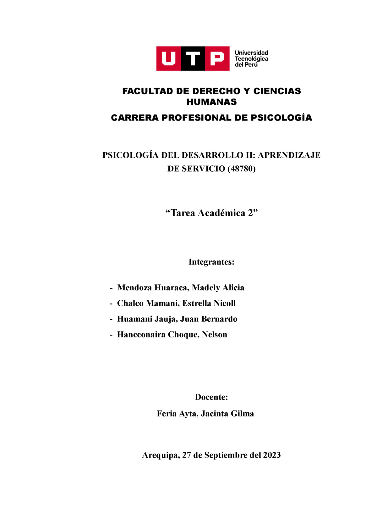 Ta2 Psicologia Del Desarrollo Facultad De Derecho Y Ciencias Humanas Carrera Profesional De 1832