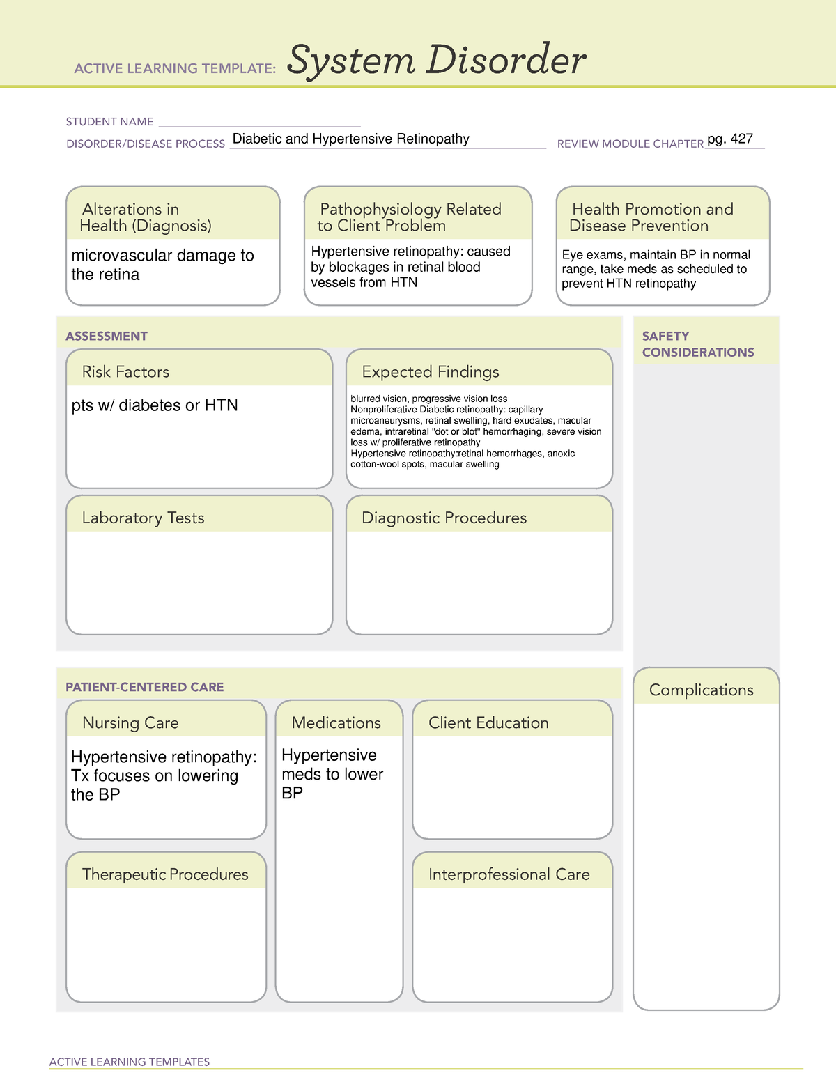 Retinopathy - system guide - ACTIVE LEARNING TEMPLATES System Disorder ...