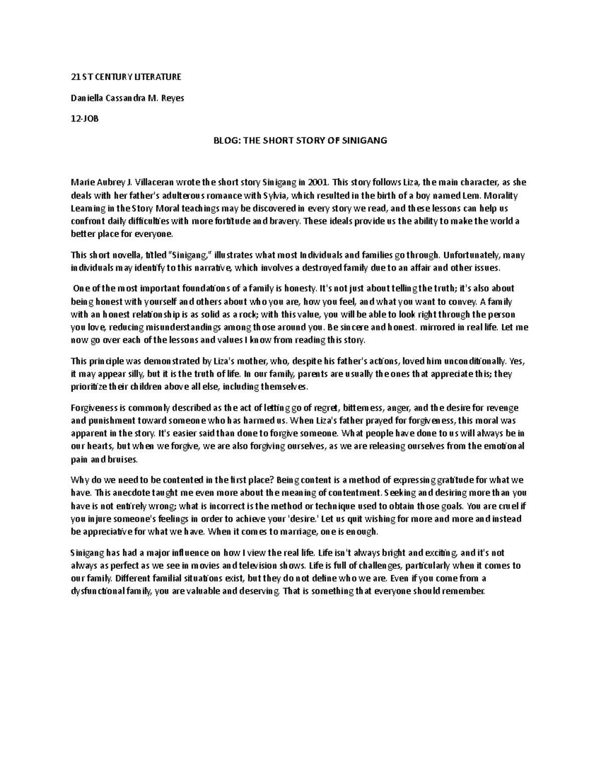 BLOG IN Sinigang 21ST Century 21 ST CENTURY LITERATURE Daniella