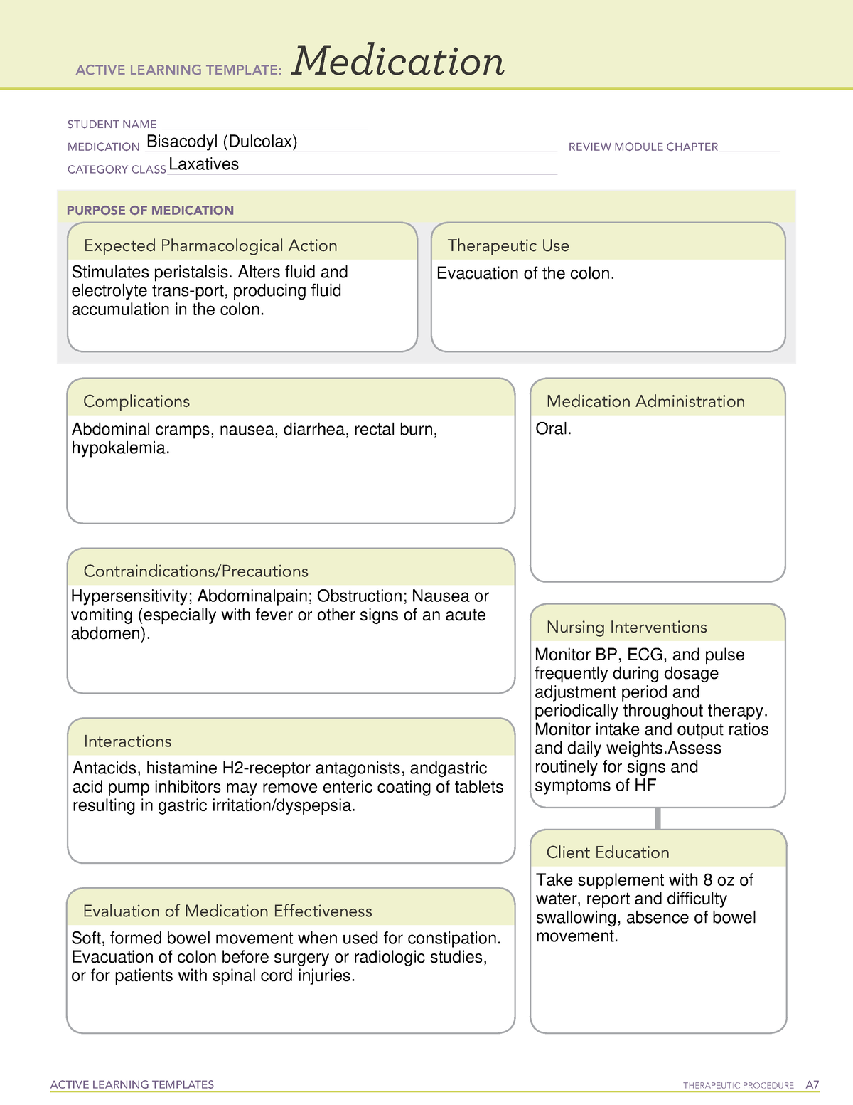 Bisacodyl (Dulcolax) MED LIST ACTIVE LEARNING TEMPLATES THERAPEUTIC
