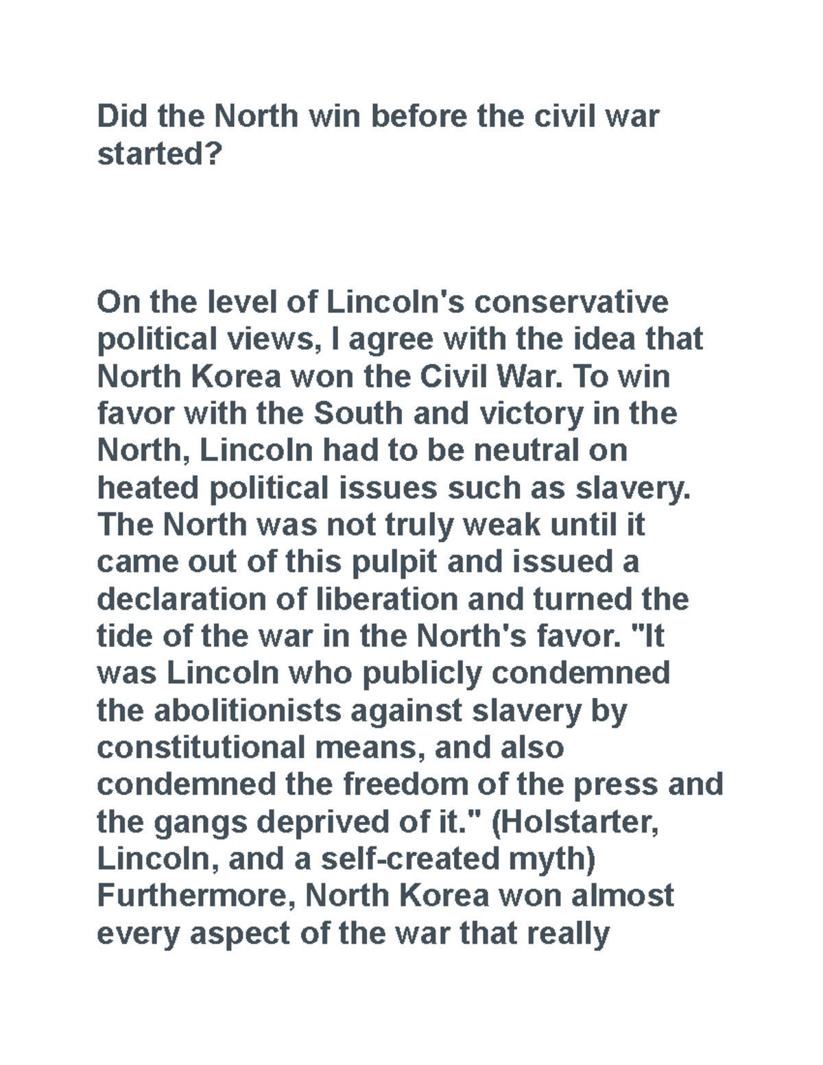 how did the north win the civil war essay