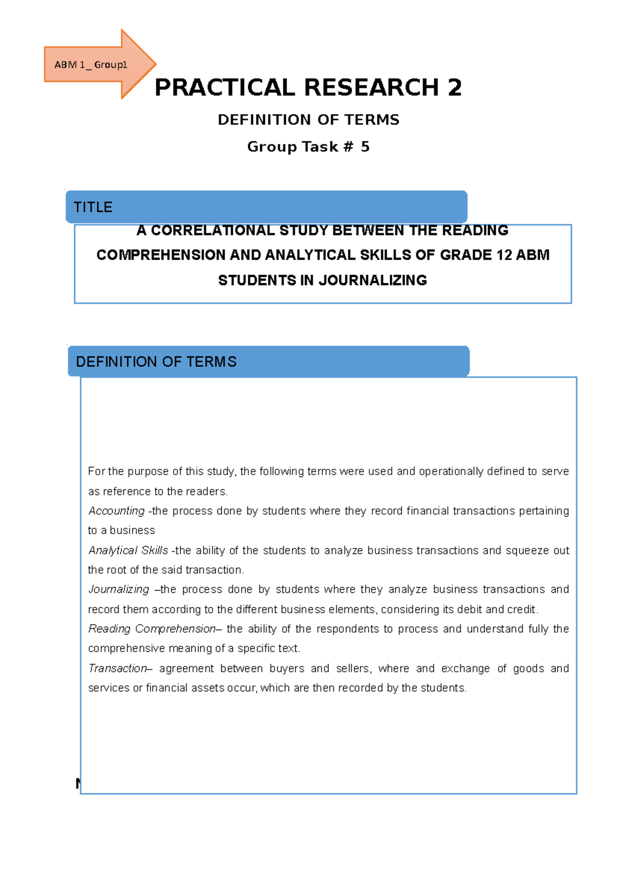 ABM1 Group1 DefinitionOF Terms FOR ACCOUNTING PRACTICAL RESEARCH