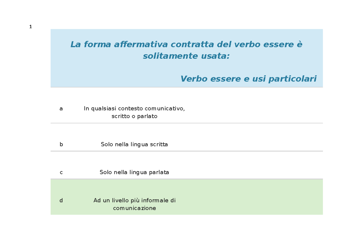1 Inglese - 1 La forma affermativa contratta del verbo essere
