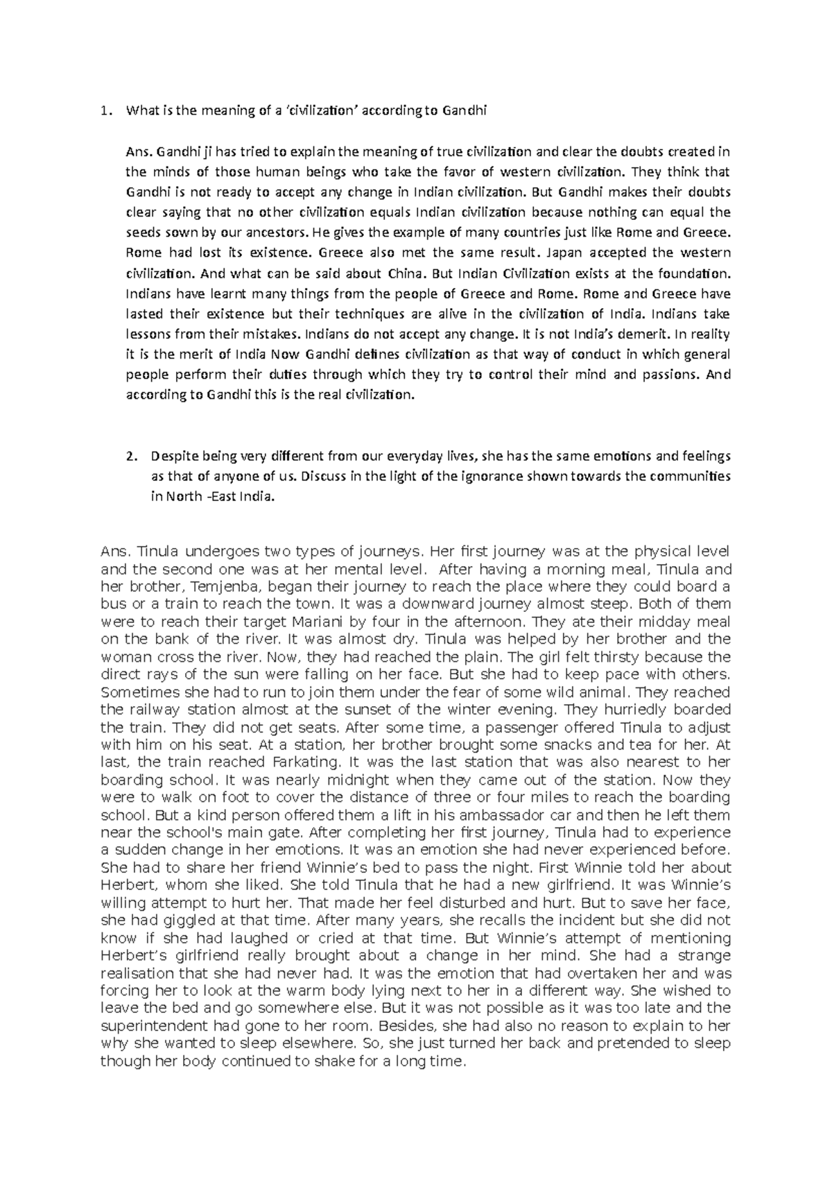 Studoc add eng 'what is civilization' and journey ques and ans. 1. What is the meaning of a