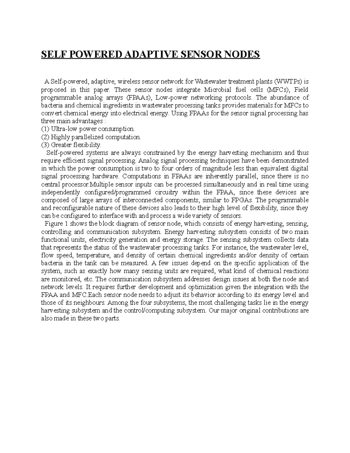 SELF Powered Adaptive Sensor Nodes 1 - SELF POWERED ADAPTIVE SENSOR ...