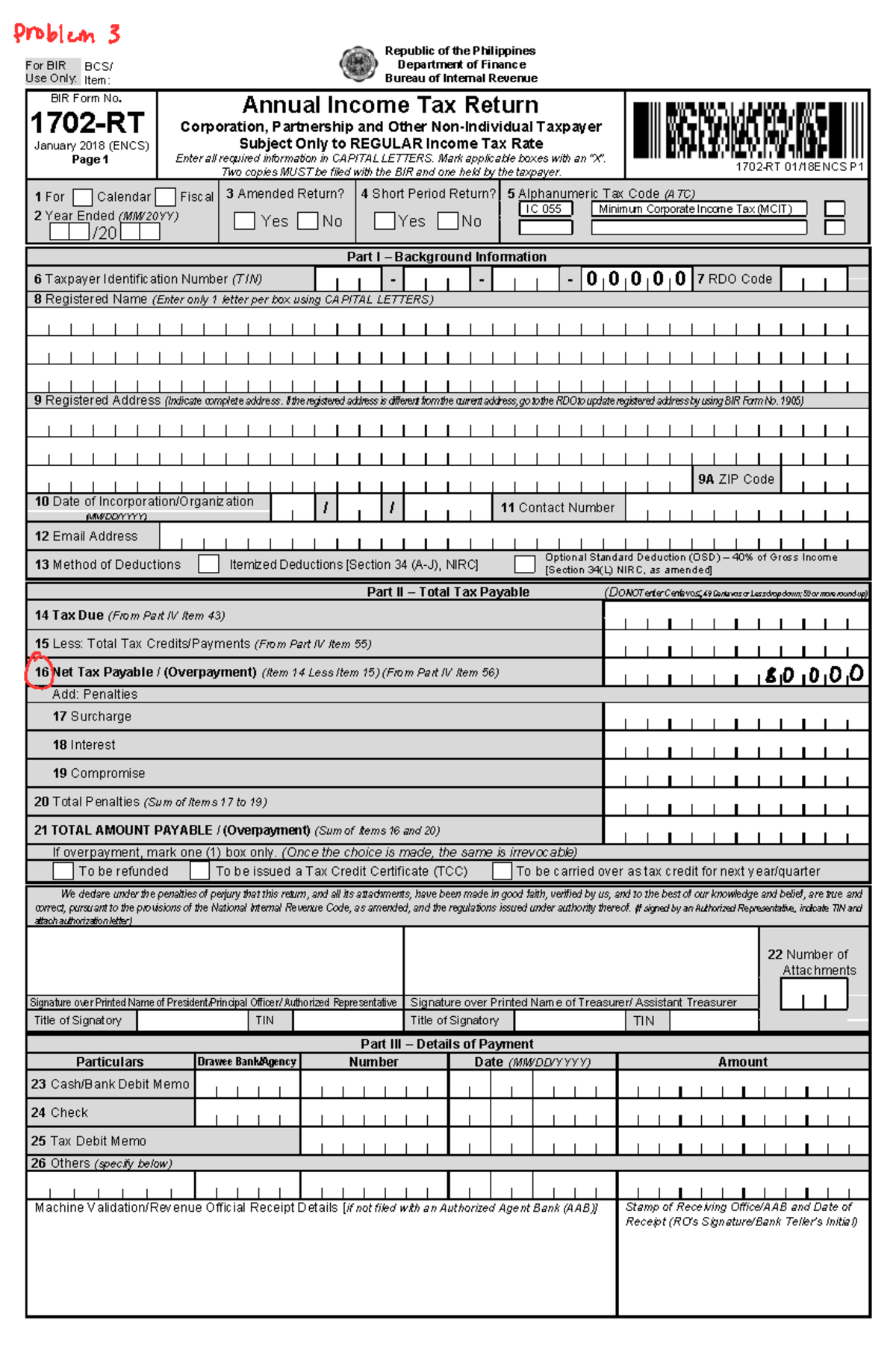 Income Tax Return for Corporations-2 - BIR Form No. 1702 - RT January ...