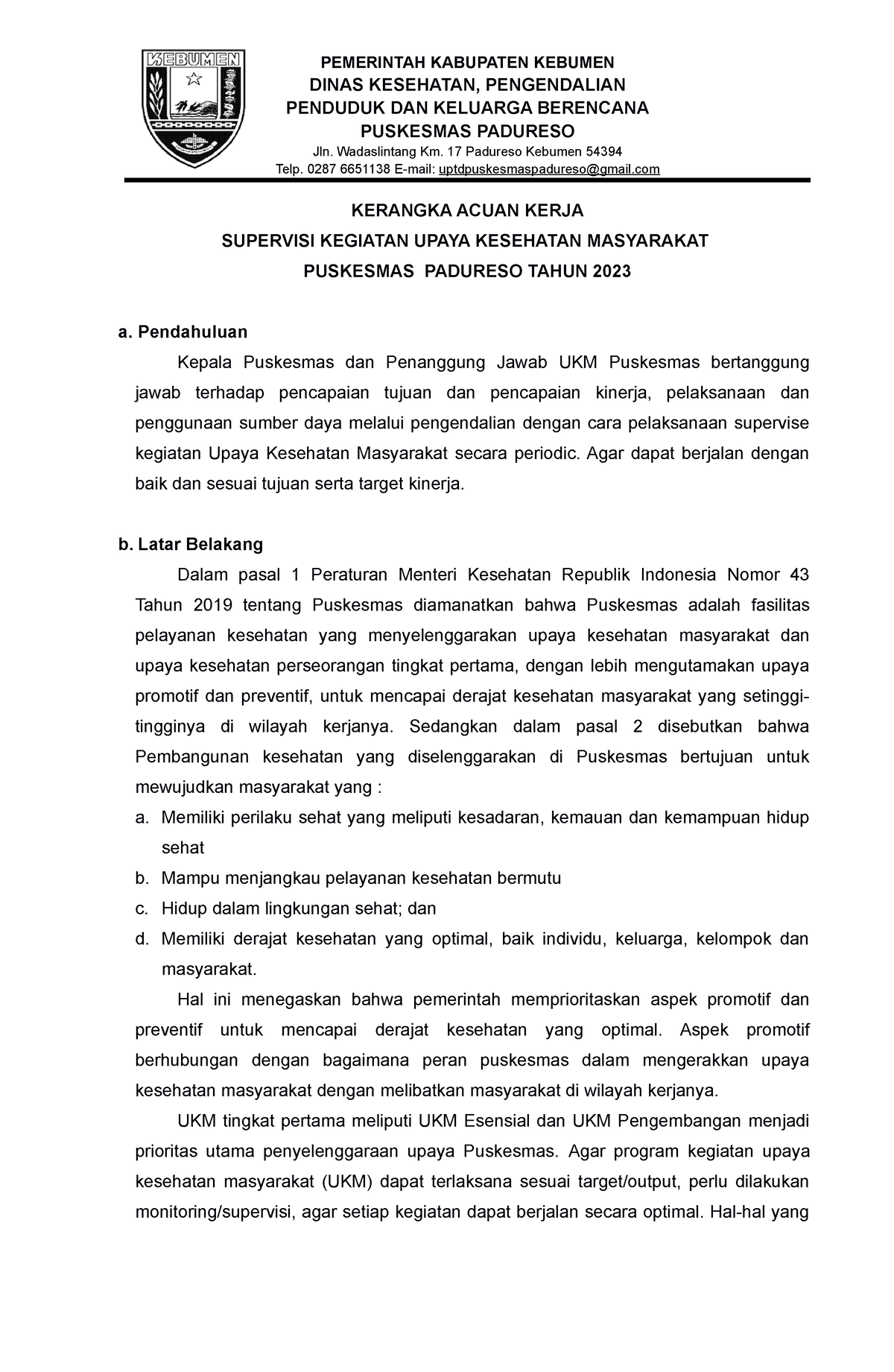 2.8.1 EP A-KAK Supervisi - DINAS KESEHATAN, PENGENDALIAN PENDUDUK DAN ...