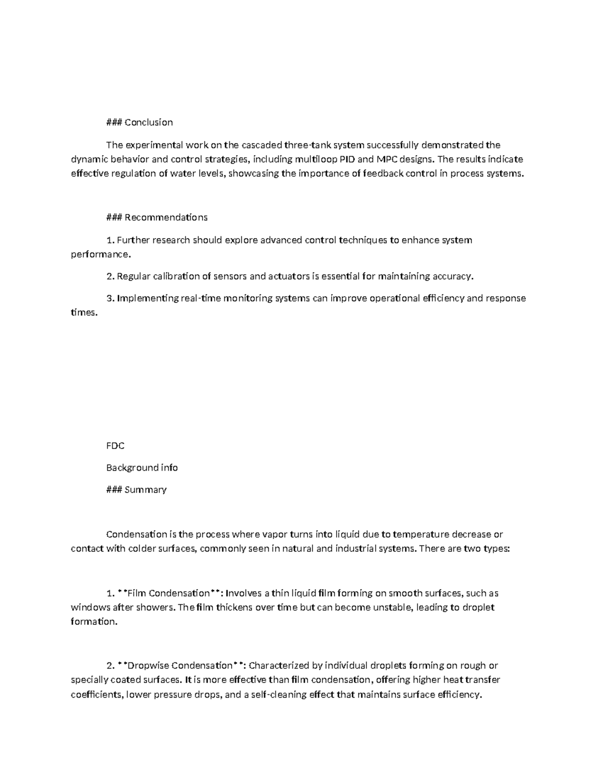Cascade - Conclusion The experimental work on the cascaded three-tank ...