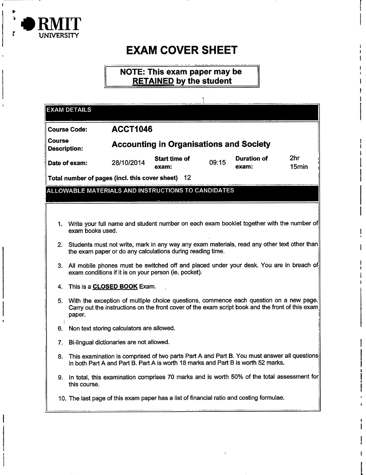 Exam 10 2014, Questions - BP252 - Studocu