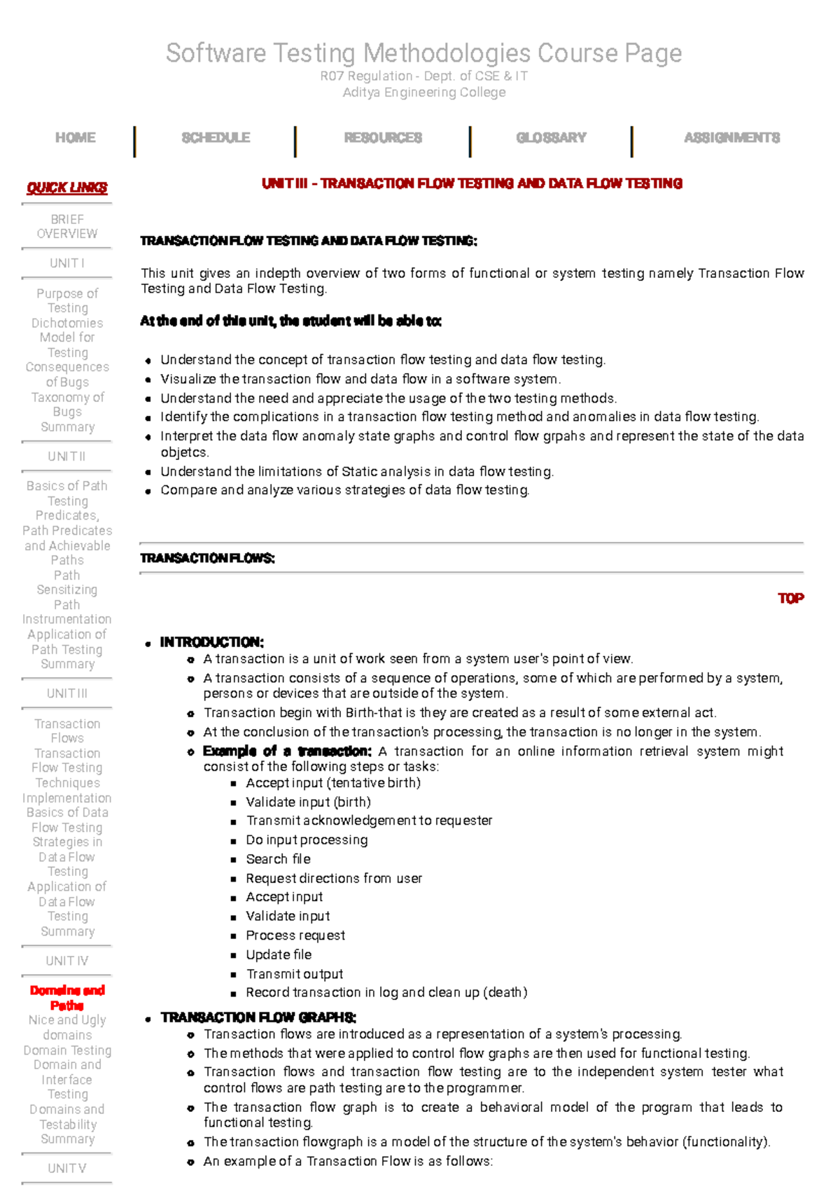 ST unit 2 - Software Testing Methodologies Course Page R07 Regulation ...