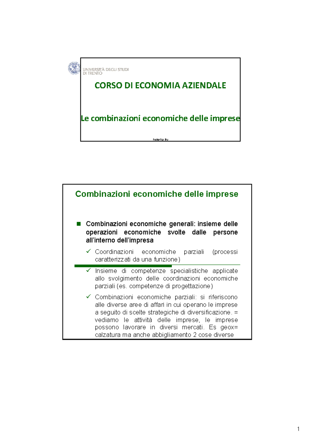 Parte Appunti Lezioni - CORSO DI ECONOMIA AZIENDALE Le Combinazioni ...