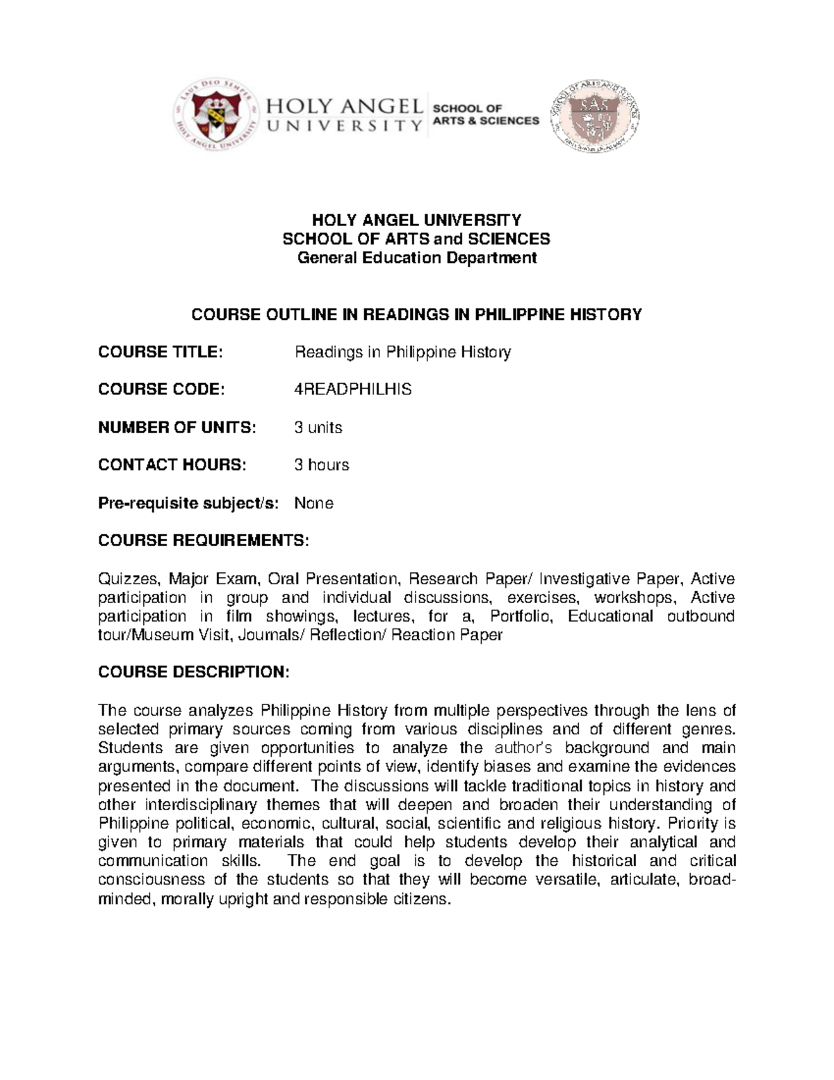 4 Readphilhis HOLY ANGEL UNIVERSITY SCHOOL OF ARTS and SCIENCES