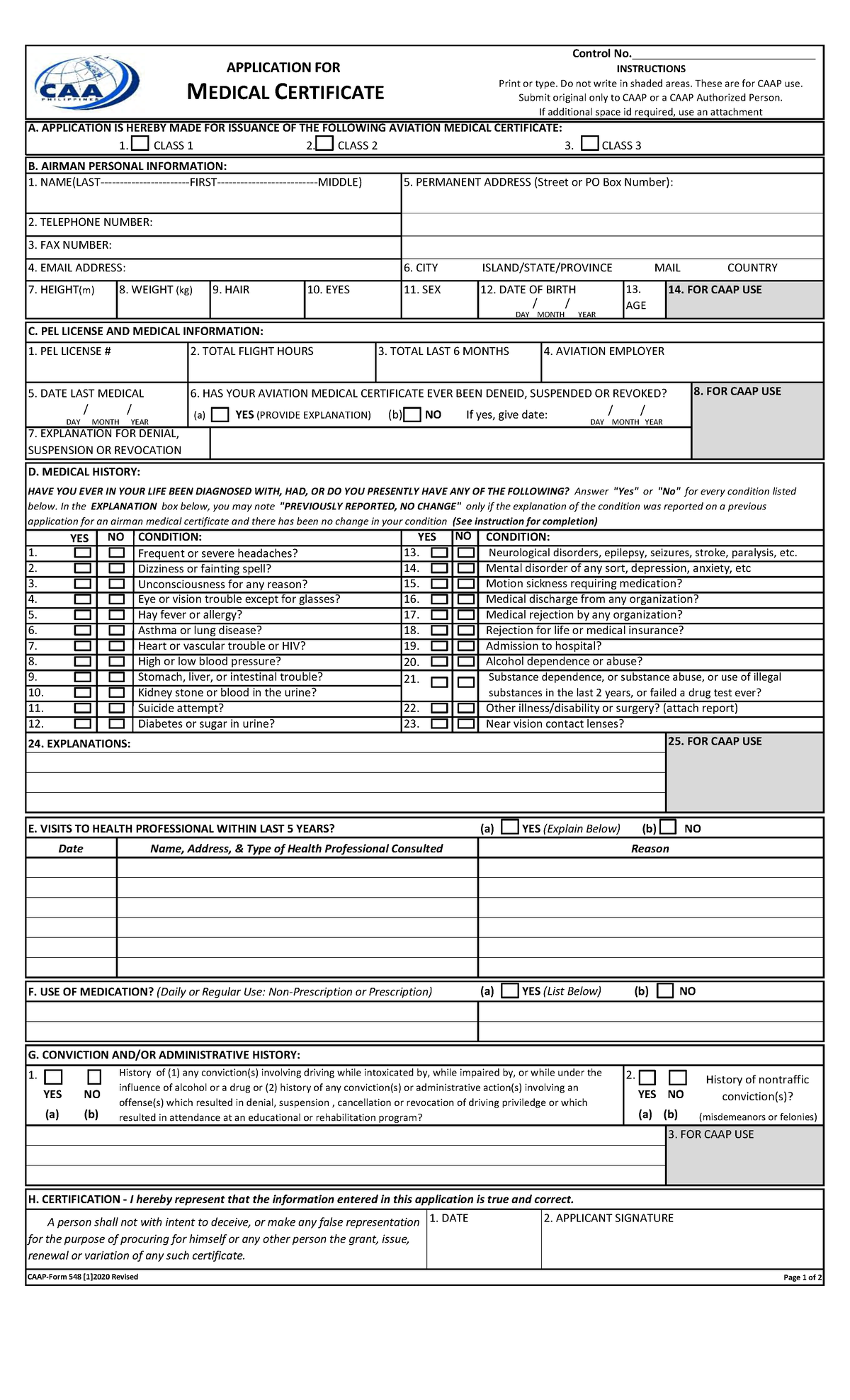 Medical Application FORM final - A. APPLICATION IS HEREBY MADE FOR ...