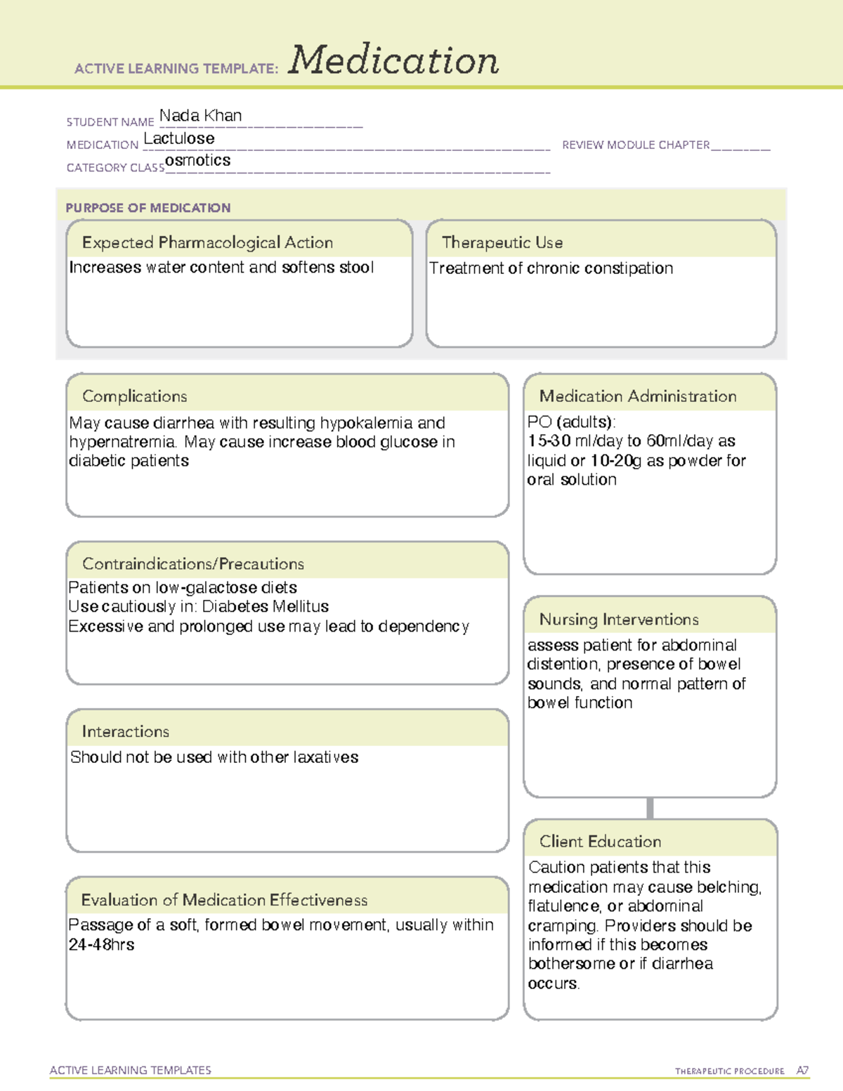 Lactulose - ati template - ACTIVE LEARNING TEMPLATES TherapeuTic ...