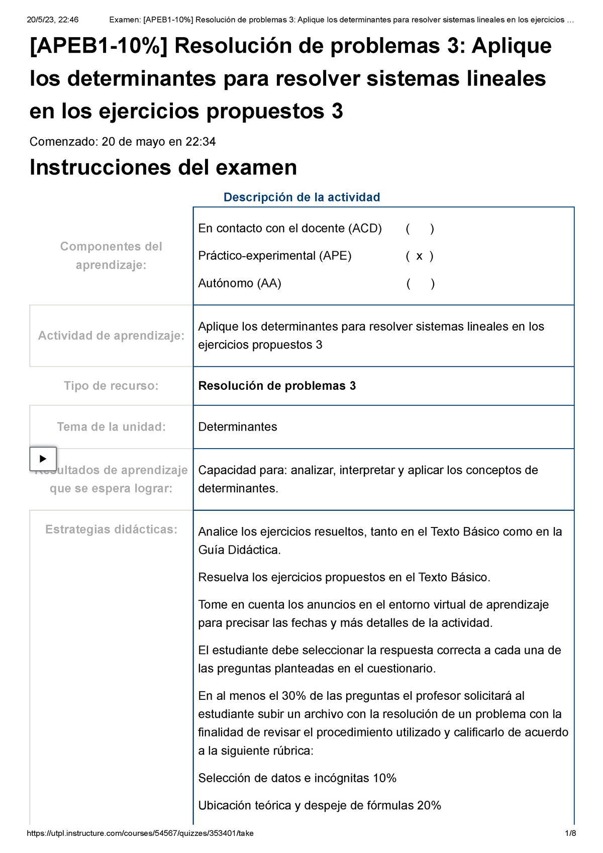 Examen Apeb Resoluci N De Problemas Aplique Los Determinantes Para Resolver Sistemas