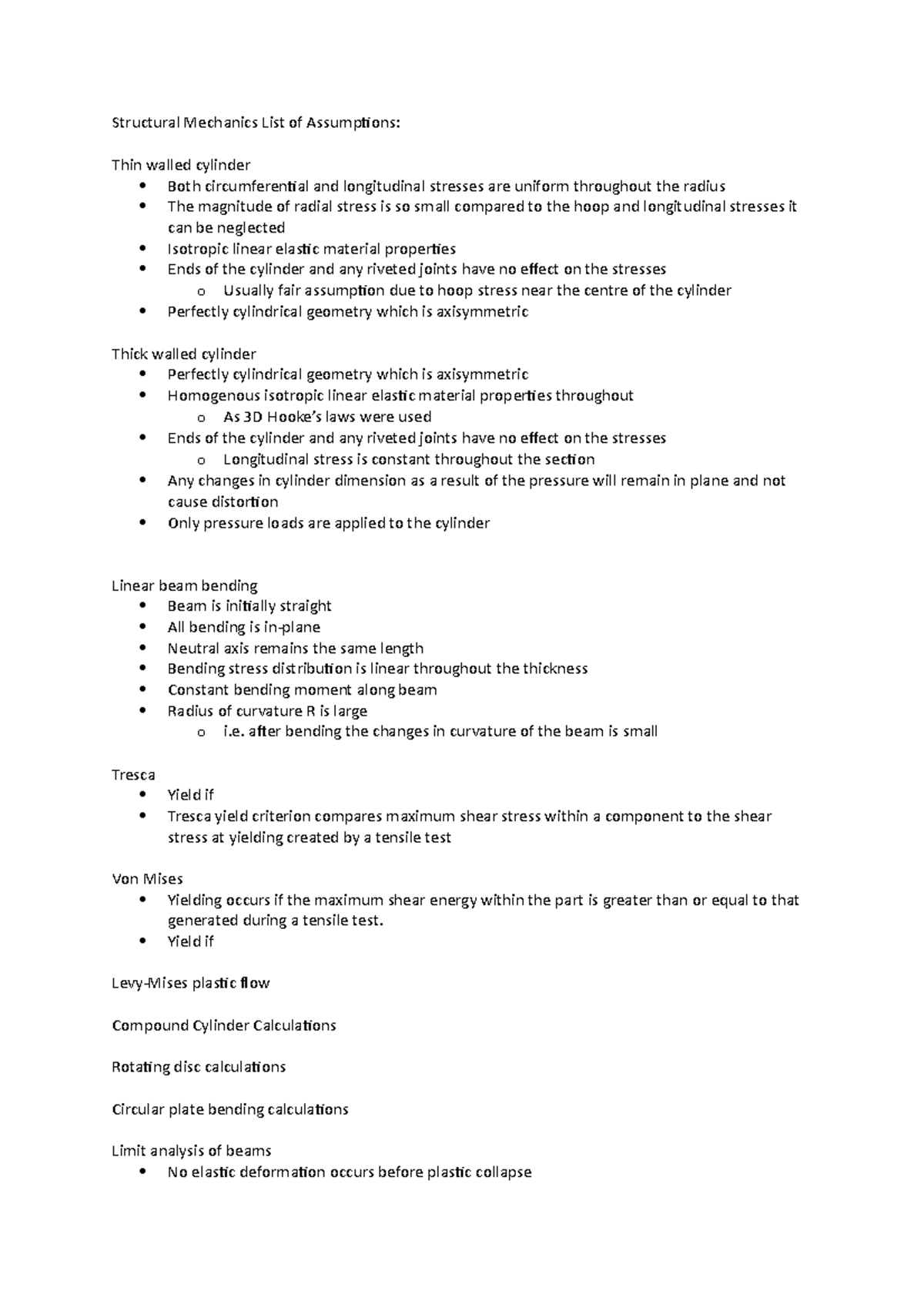 Structural Mechanics List Of Assumptions - After Bending The Changes In 