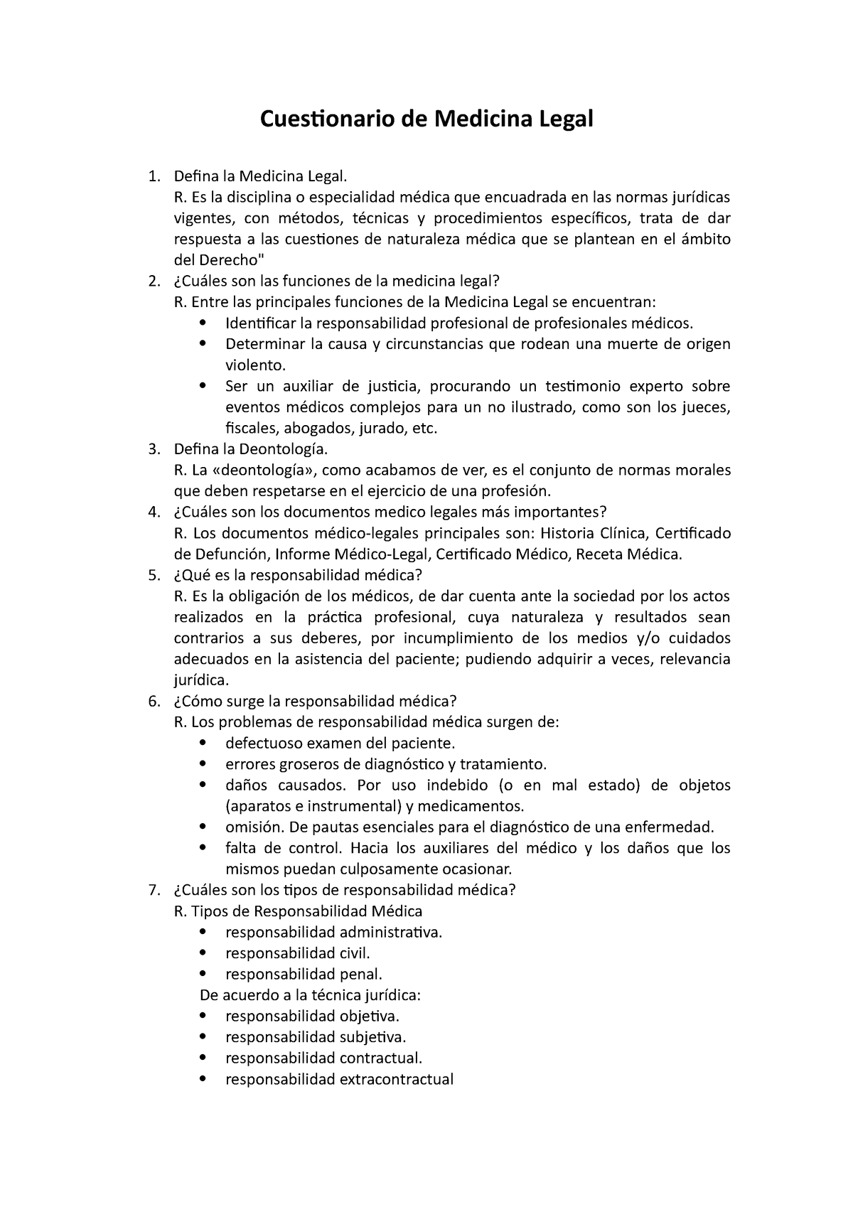 Examen Cuestionario Apuntes De La Materia Cuestionario De Medicina Legal Defina La Medicina 8114