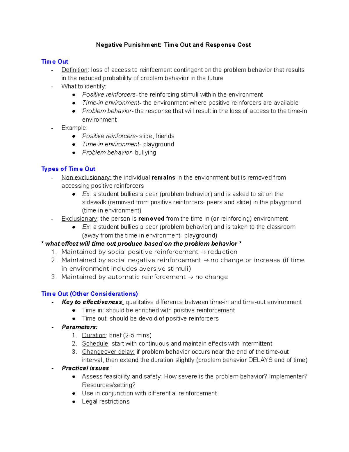 Time Out and Response Cost lecture Negative Punishment Time Out and